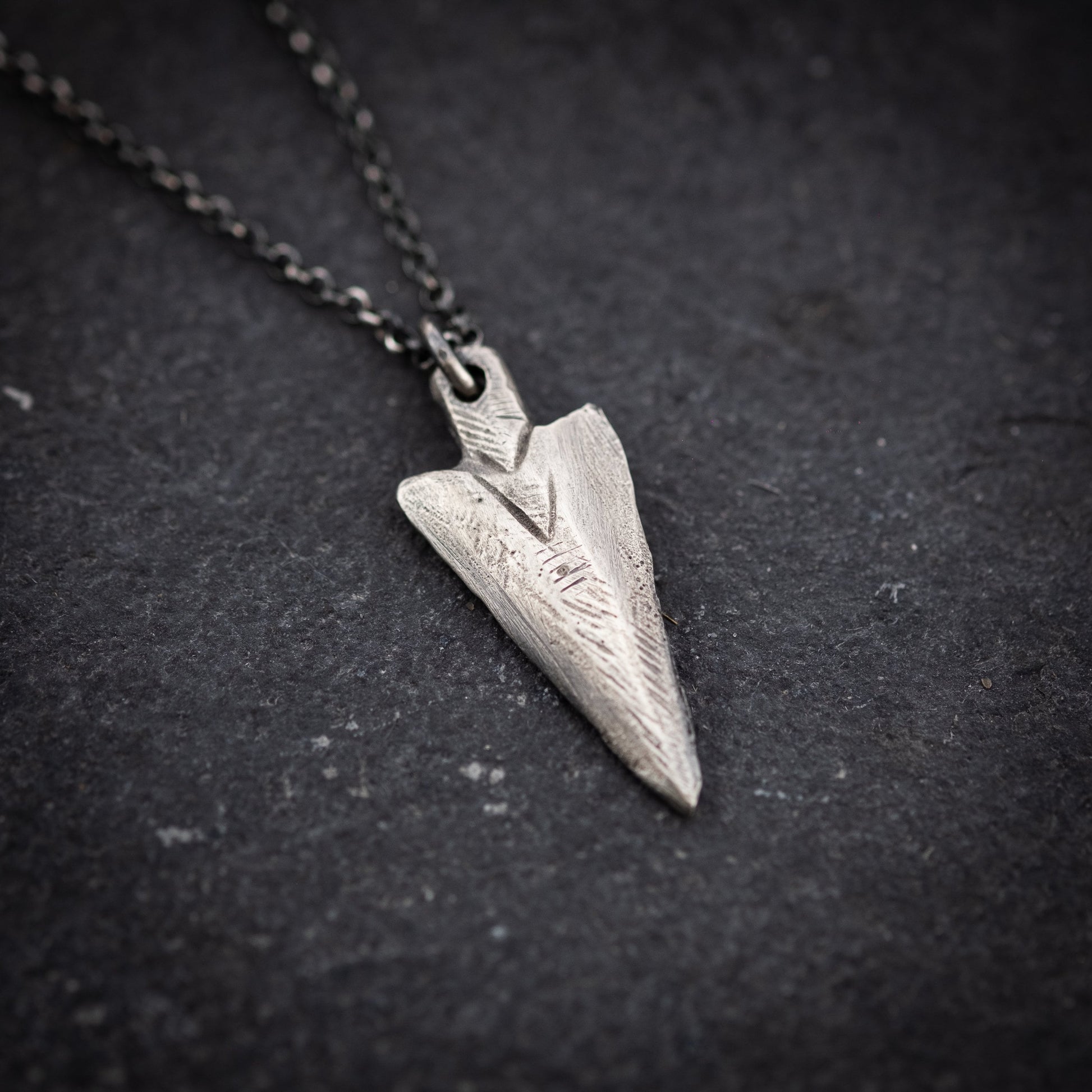 Silver Mens Arrow Head pendant necklace, Rustic Viking handmade Oxidized jewelry, mens necklace, norse jewelry