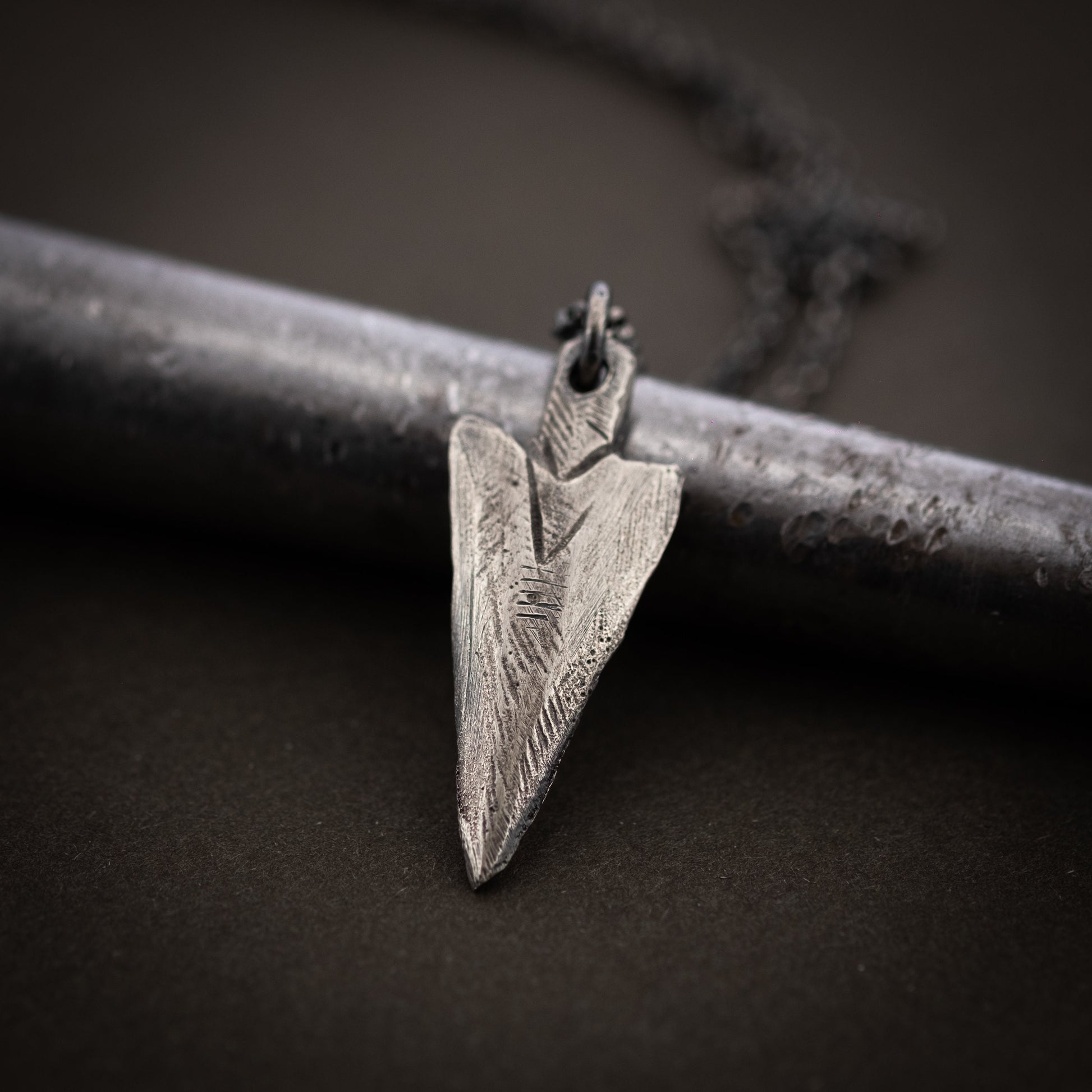 Silver Mens Arrow Head pendant necklace, Rustic Viking handmade Oxidized jewelry, mens necklace, norse jewelry