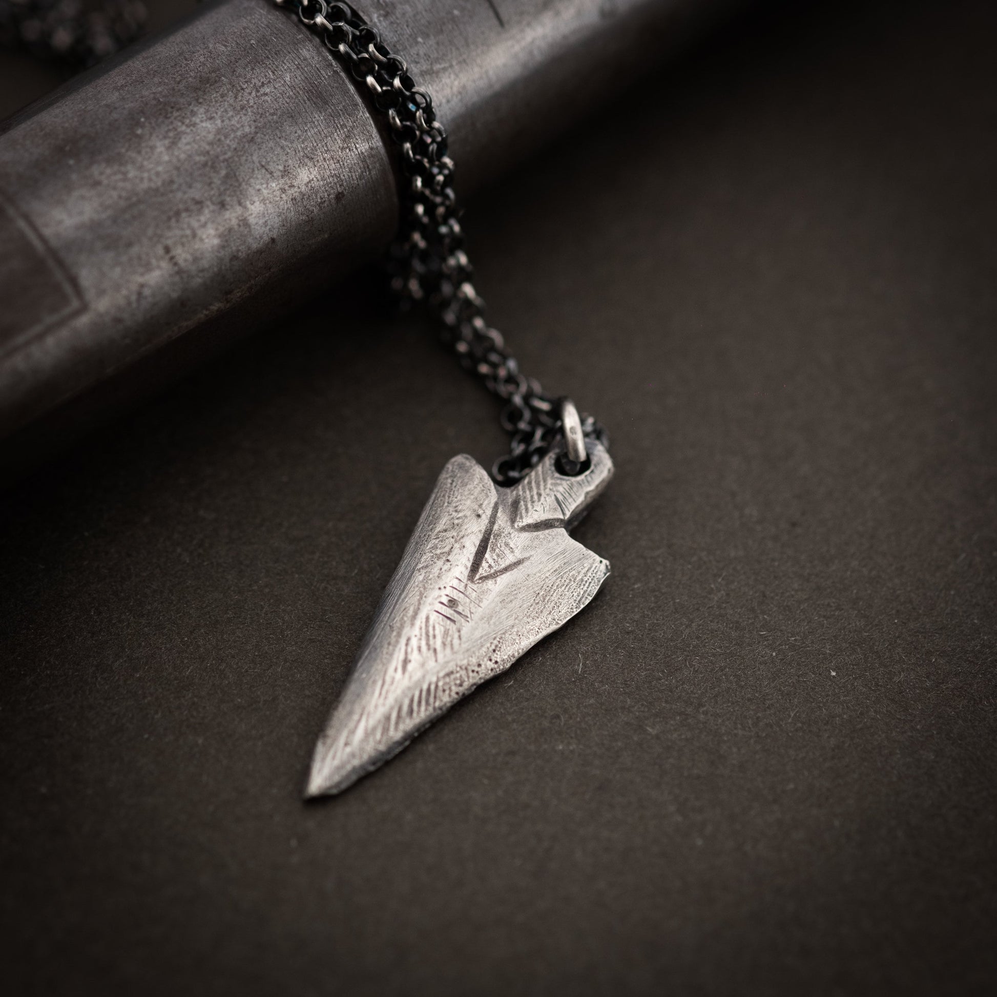 Silver Mens Arrow Head pendant necklace, Rustic Viking handmade Oxidized jewelry, mens necklace, norse jewelry