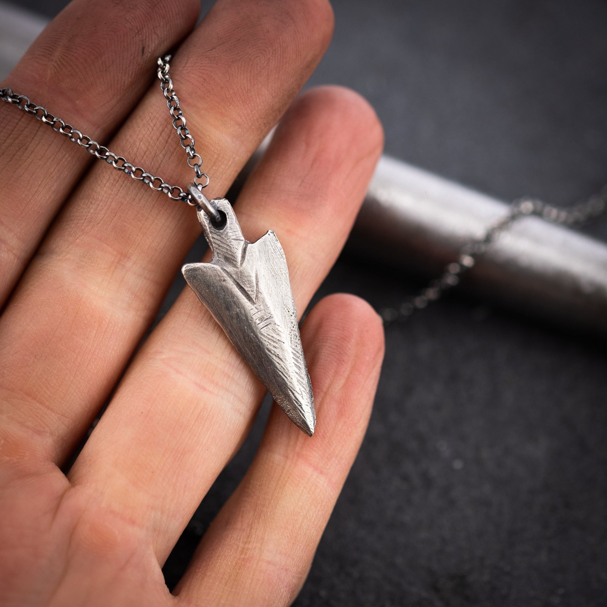 Silver Mens Arrow Head pendant necklace, Rustic Viking handmade Oxidized jewelry, mens necklace, norse jewelry