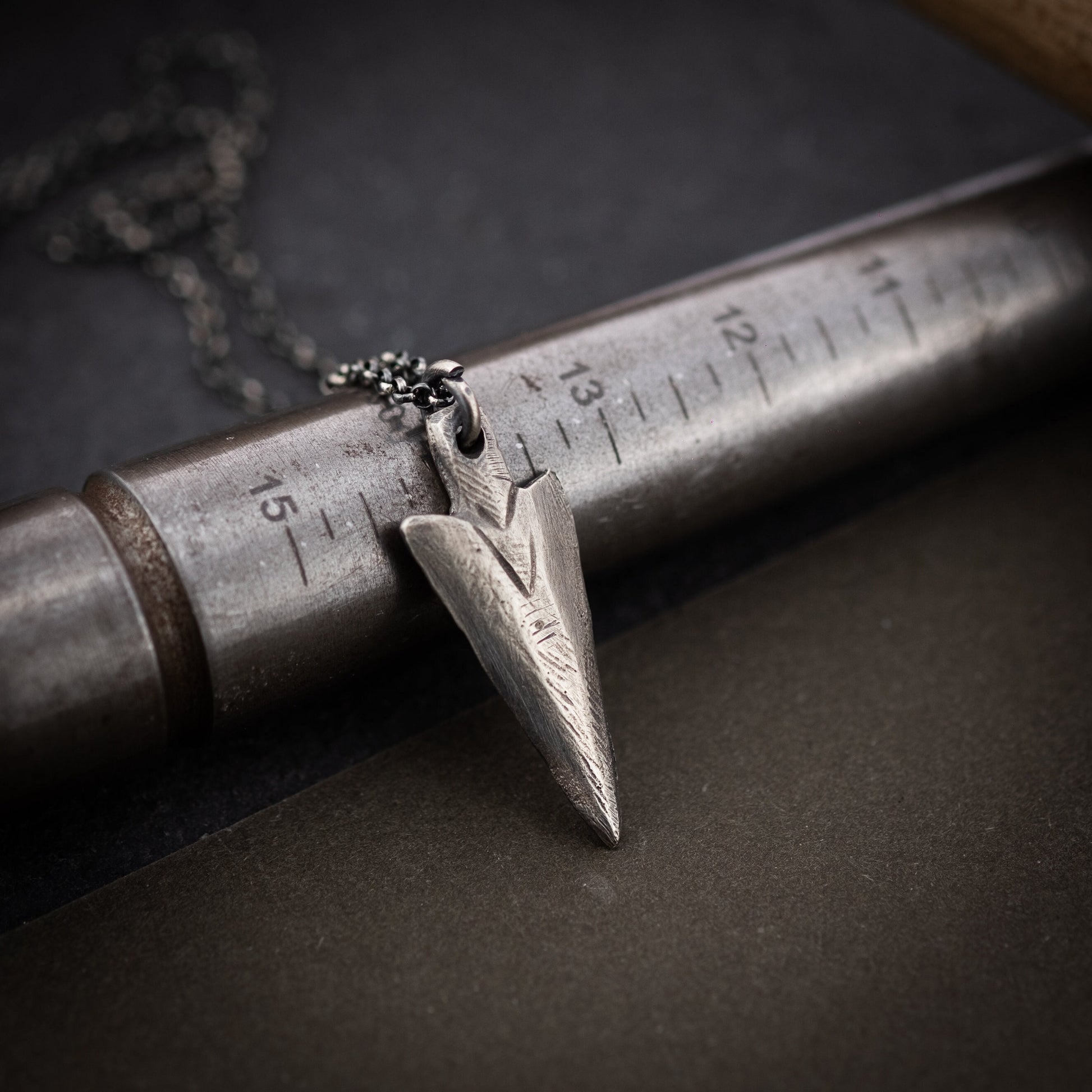 Silver Mens Arrow Head pendant necklace, Rustic Viking handmade Oxidized jewelry, mens necklace, norse jewelry