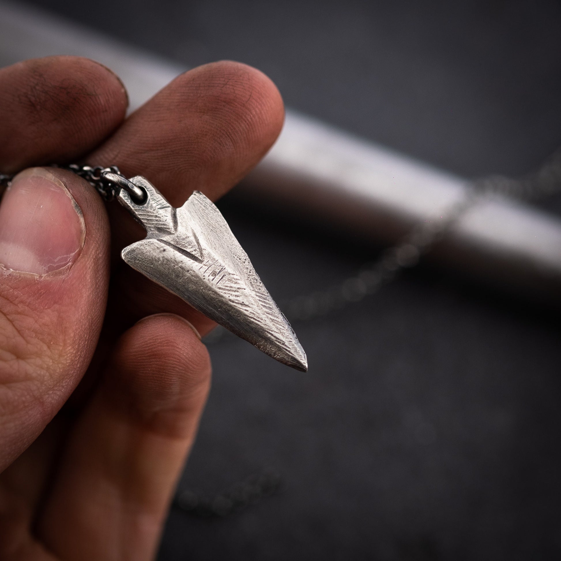 Silver Mens Arrow Head pendant necklace, Rustic Viking handmade Oxidized jewelry, mens necklace, norse jewelry