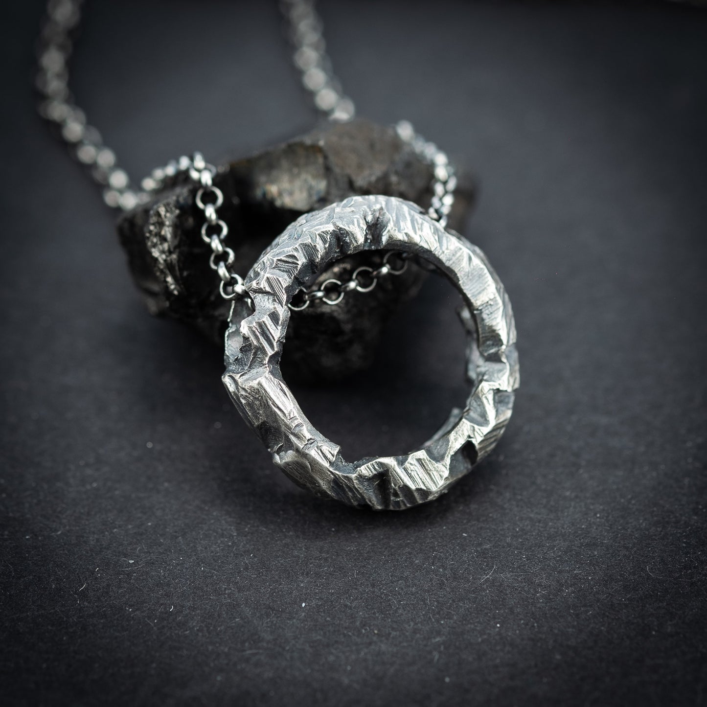 Handcrafted Oxidized Sterling Silver Necklace – Brutalist Circle Pendant, Rustic Unisex Statement Jewelry