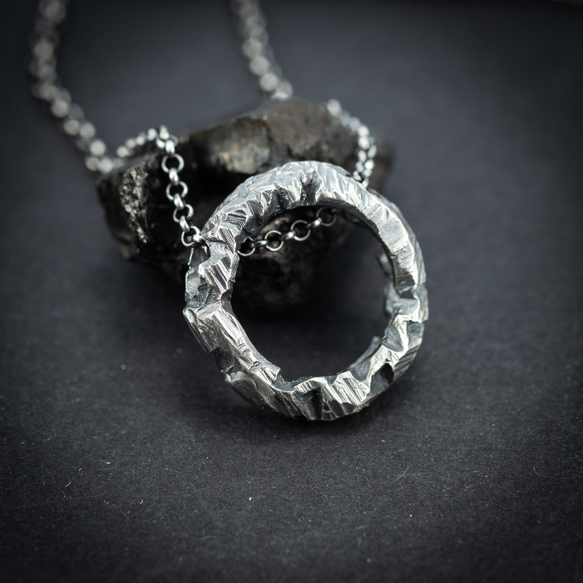 Handcrafted Oxidized Sterling Silver Necklace – Brutalist Circle Pendant, Rustic Unisex Statement Jewelry