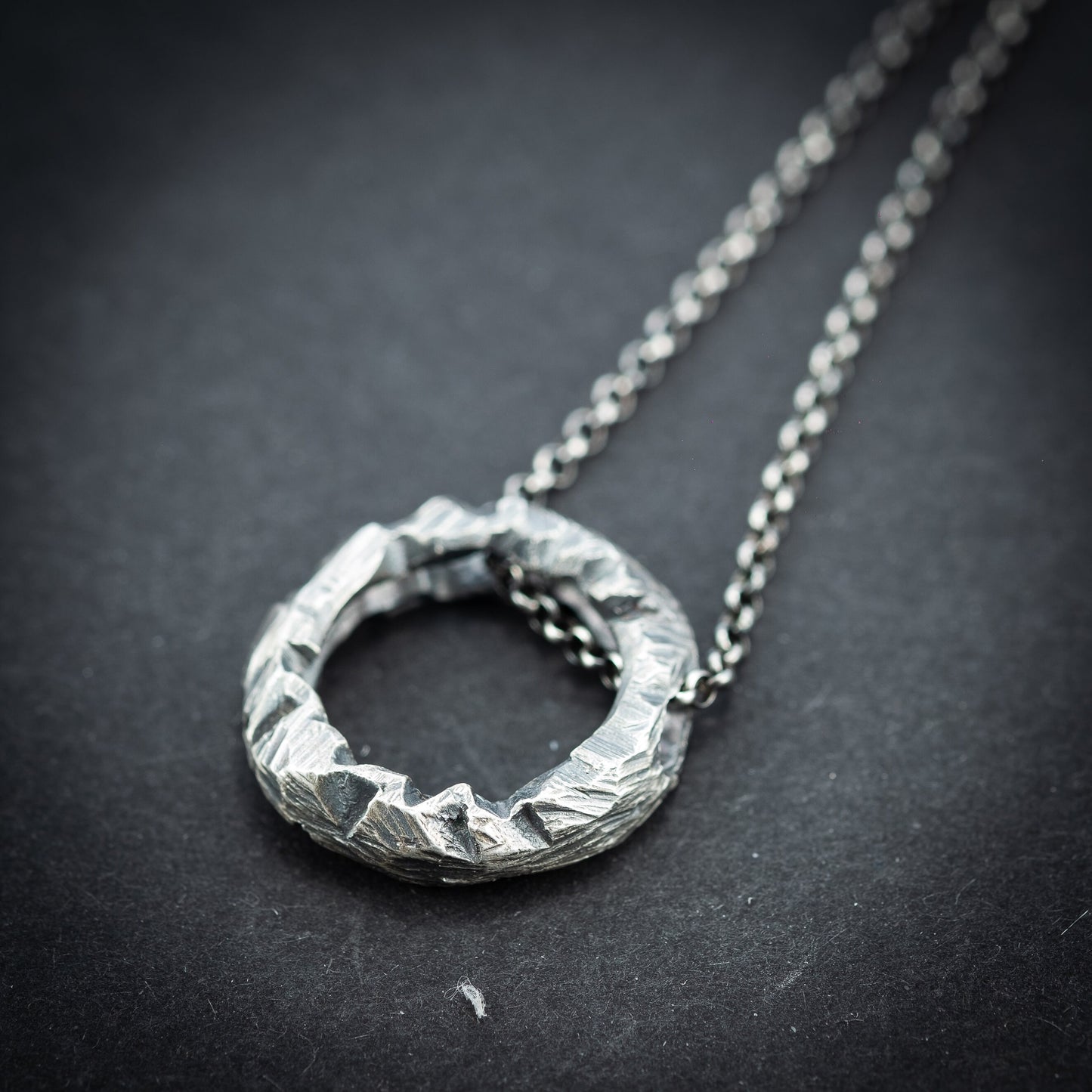 Handcrafted Oxidized Sterling Silver Necklace – Brutalist Circle Pendant, Rustic Unisex Statement Jewelry