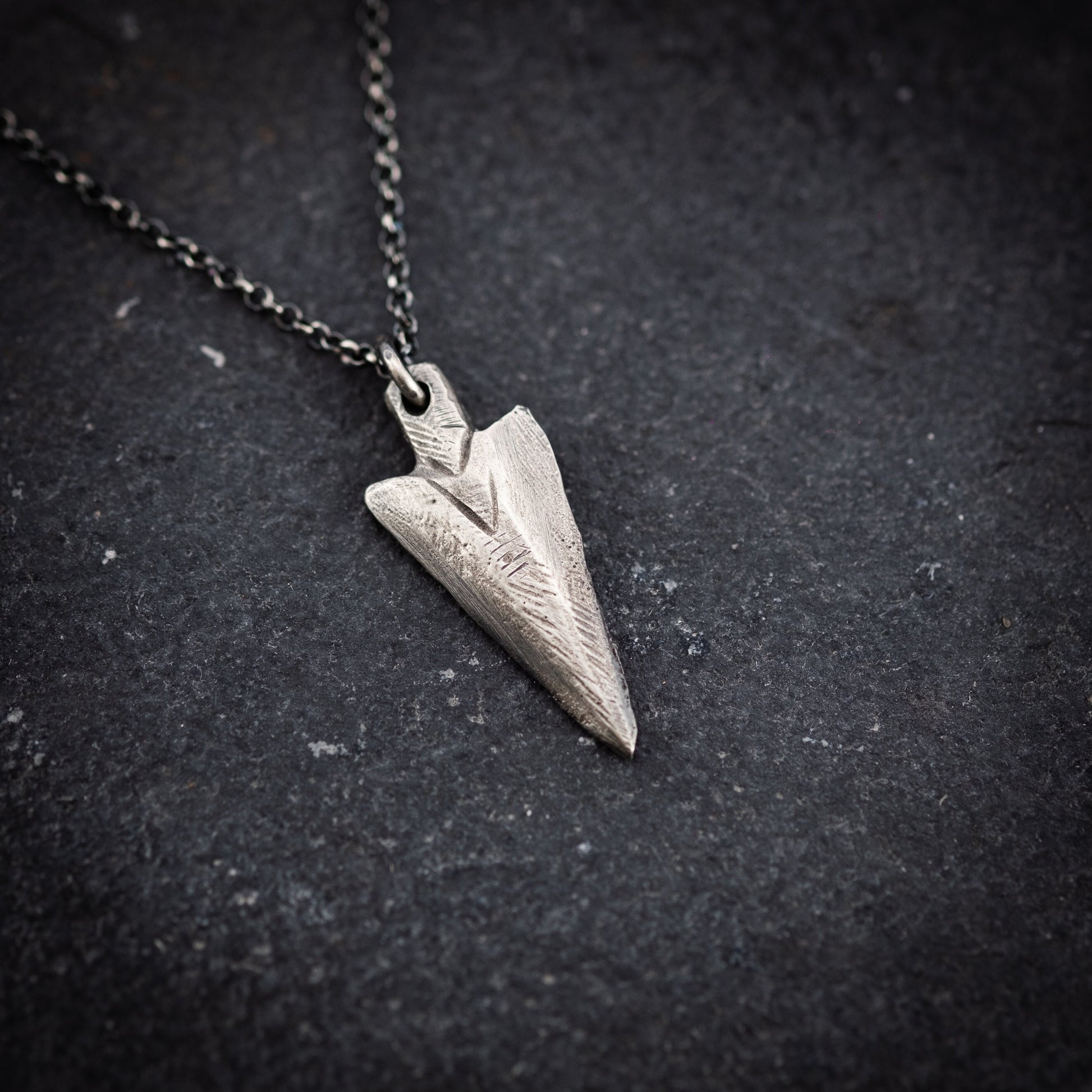 Silver Mens Arrow Head pendant necklace, Rustic Viking handmade Oxidized jewelry, mens necklace, norse jewelry