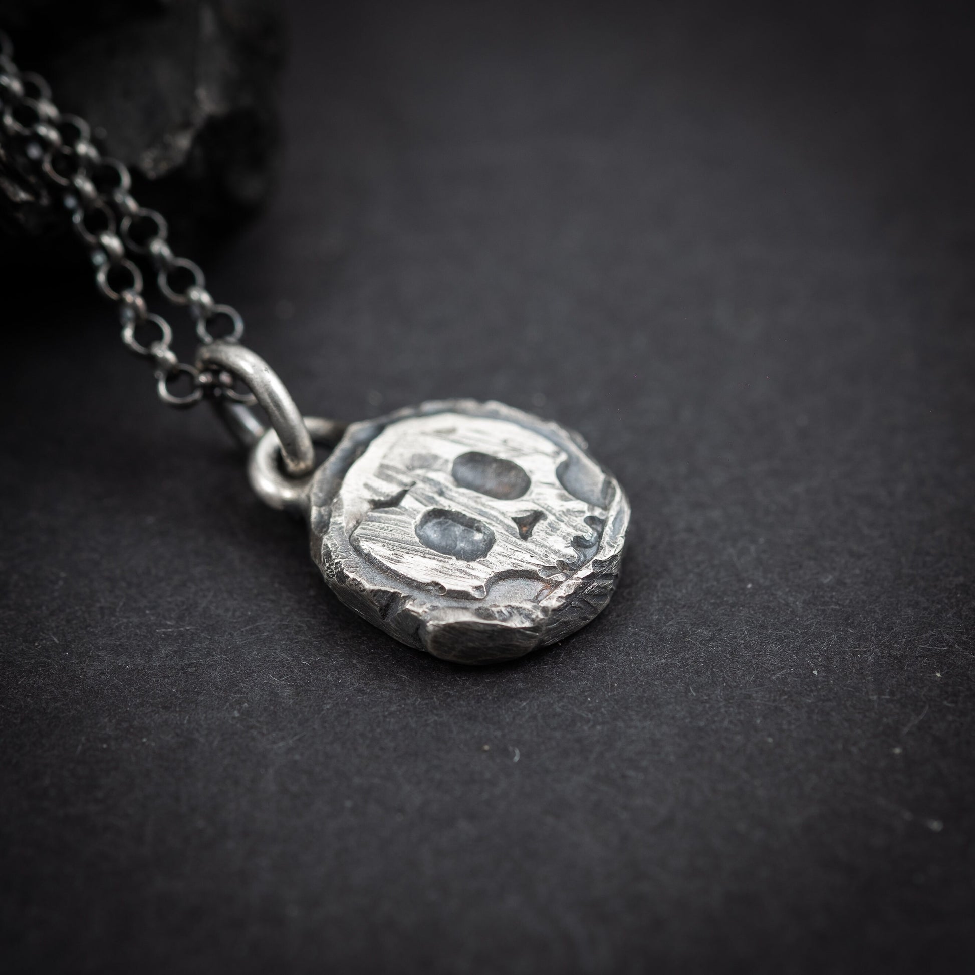 Rustic mens Silver Skull necklace, Memento Mori Oxidized Handmade jewelry, Boyfriend gift, Unique Gift for him, Mens gift, Husbant gift