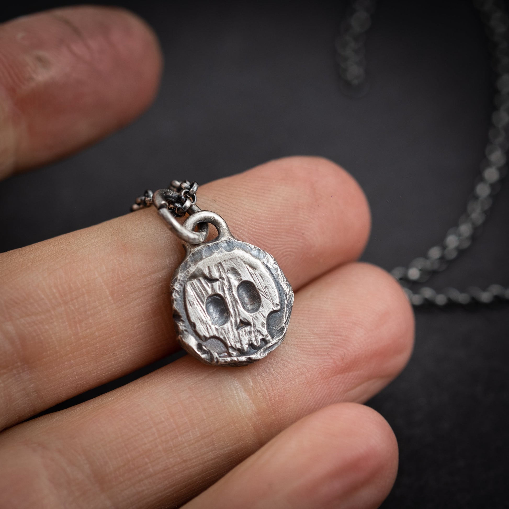 Rustic mens Silver Skull necklace, Memento Mori Oxidized Handmade jewelry, Boyfriend gift, Unique Gift for him, Mens gift, Husbant gift