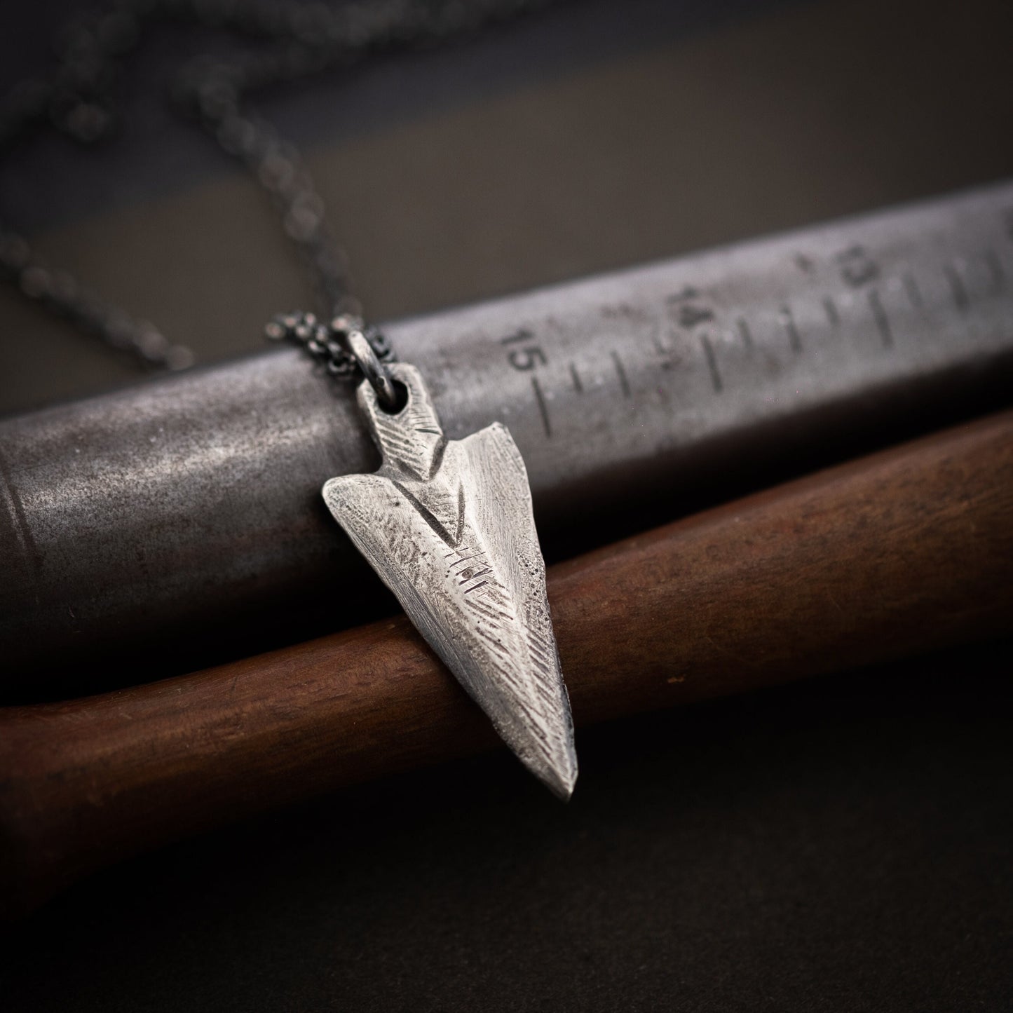 Silver Mens Arrow Head pendant necklace, Rustic Viking handmade Oxidized jewelry, mens necklace, norse jewelry