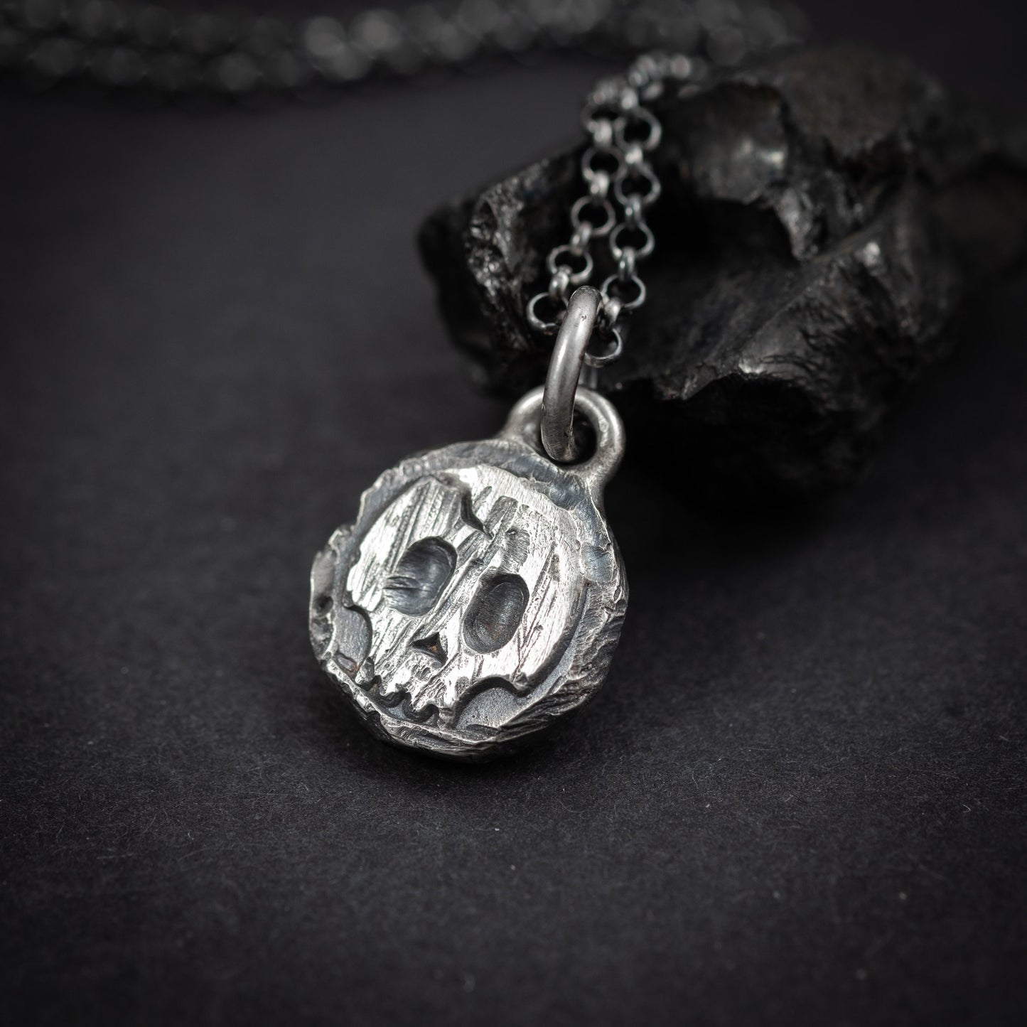 Rustic mens Silver Skull necklace, Memento Mori Oxidized Handmade jewelry, Boyfriend gift, Unique Gift for him, Mens gift, Husbant gift
