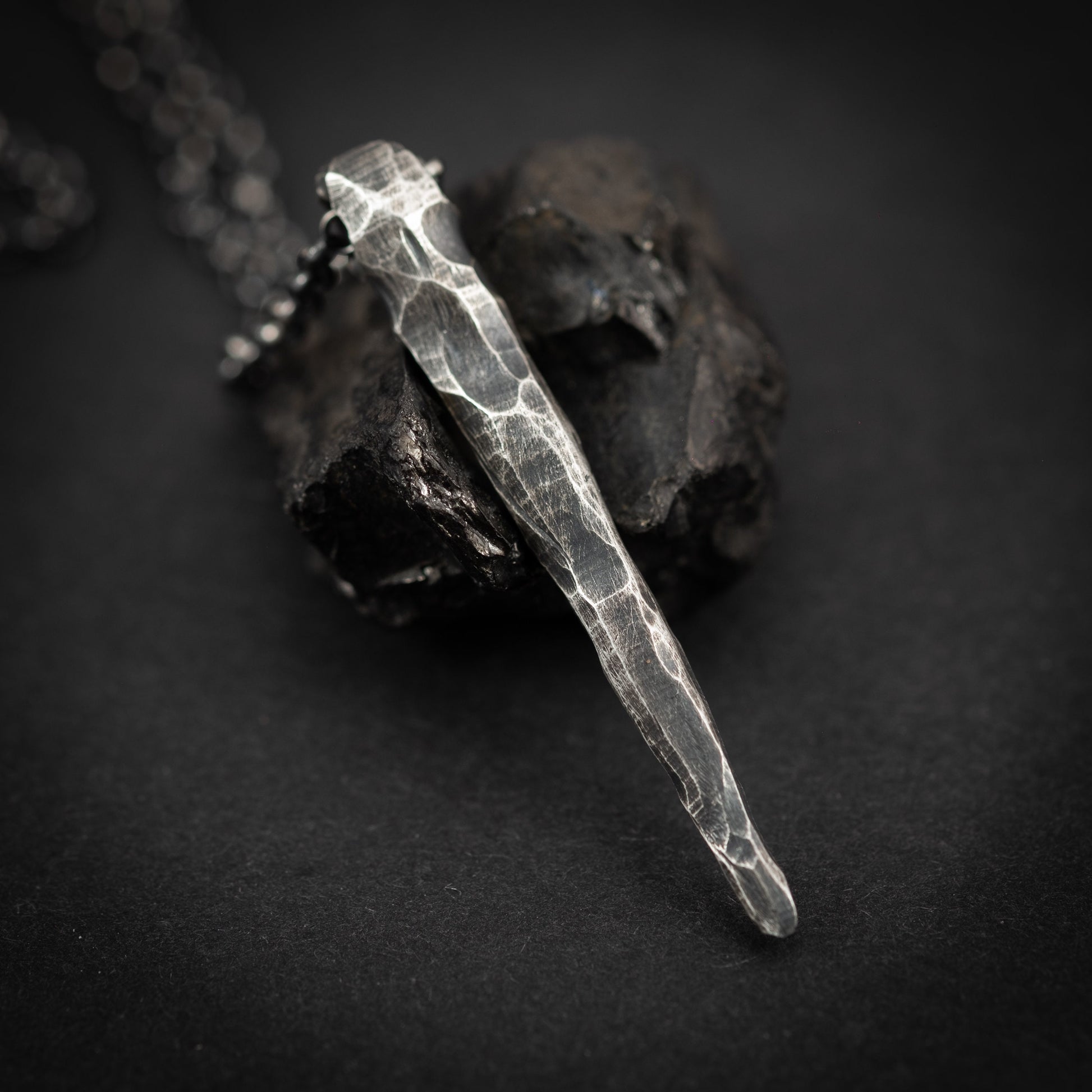 Handmade Gothic Silver Necklace for Men, Dark Alternative Jewelry, Unique Oxidized Pendant Gift
