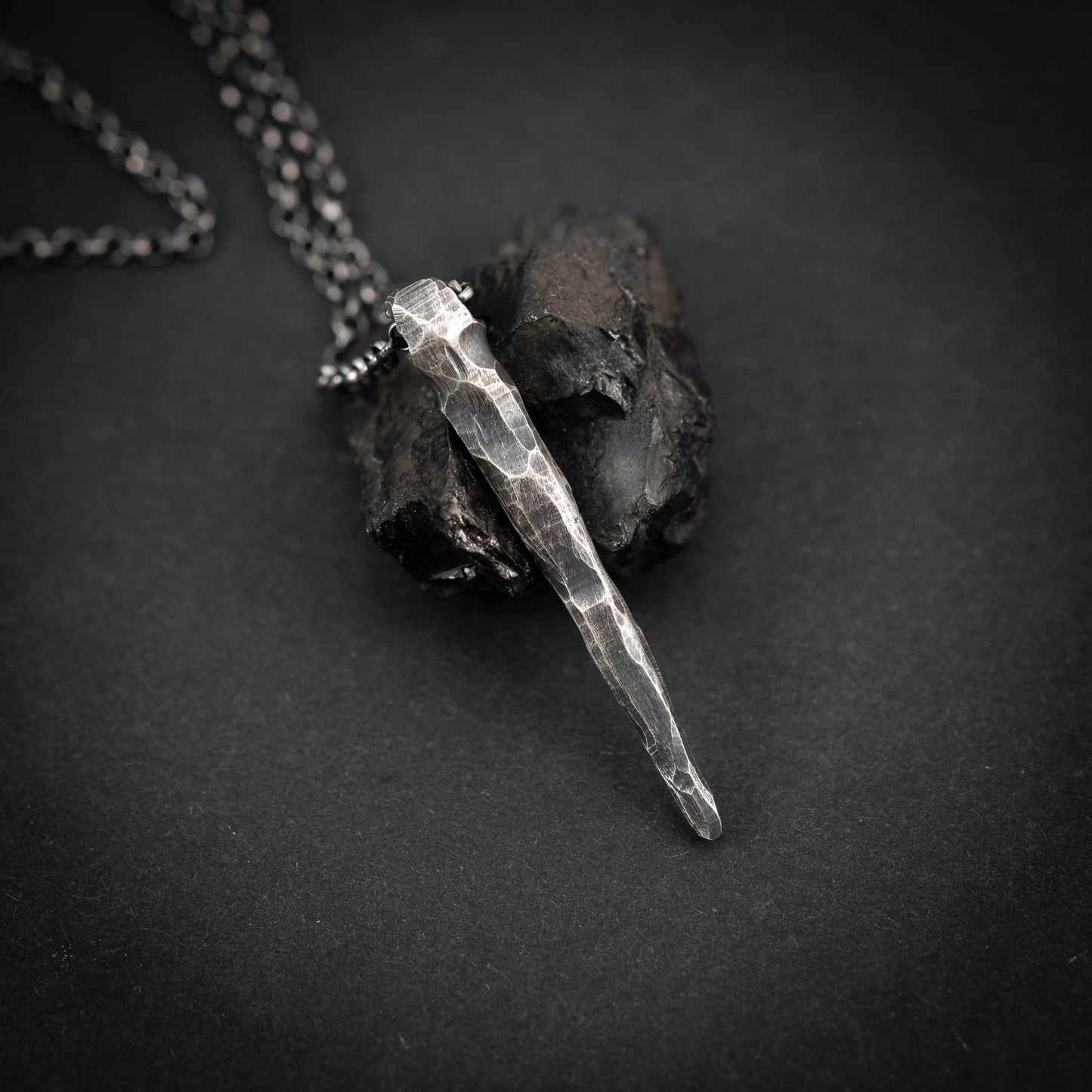 Handmade Gothic Silver Necklace for Men, Dark Alternative Jewelry, Unique Oxidized Pendant Gift