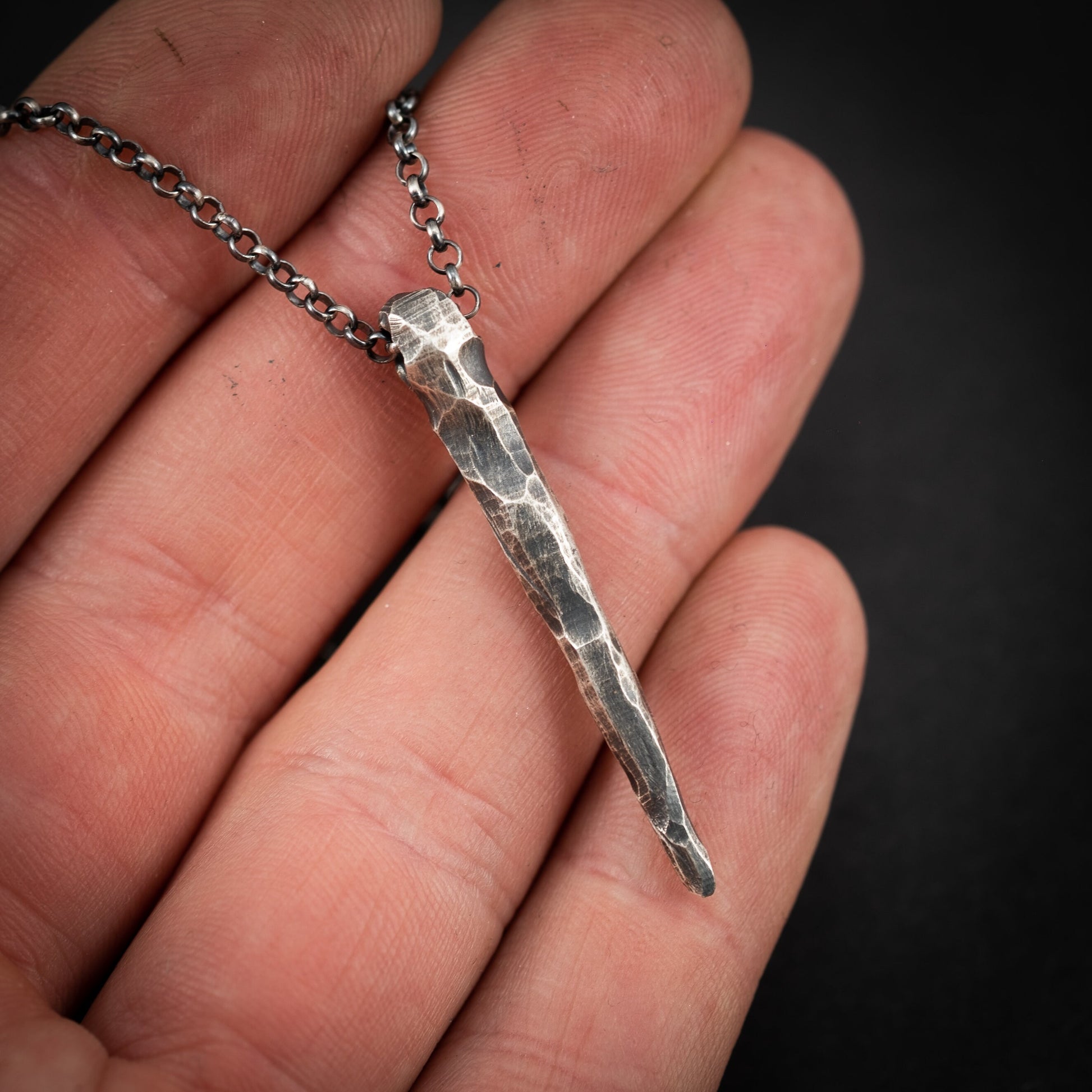 Handmade Gothic Silver Necklace for Men, Dark Alternative Jewelry, Unique Oxidized Pendant Gift