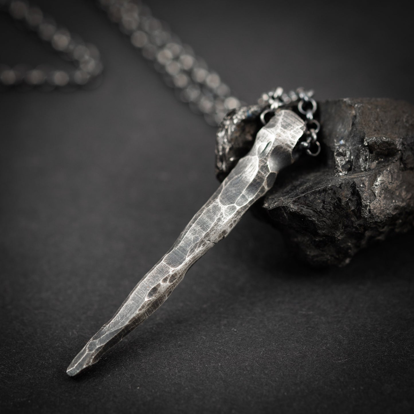 Handmade Gothic Silver Necklace for Men, Dark Alternative Jewelry, Unique Oxidized Pendant Gift