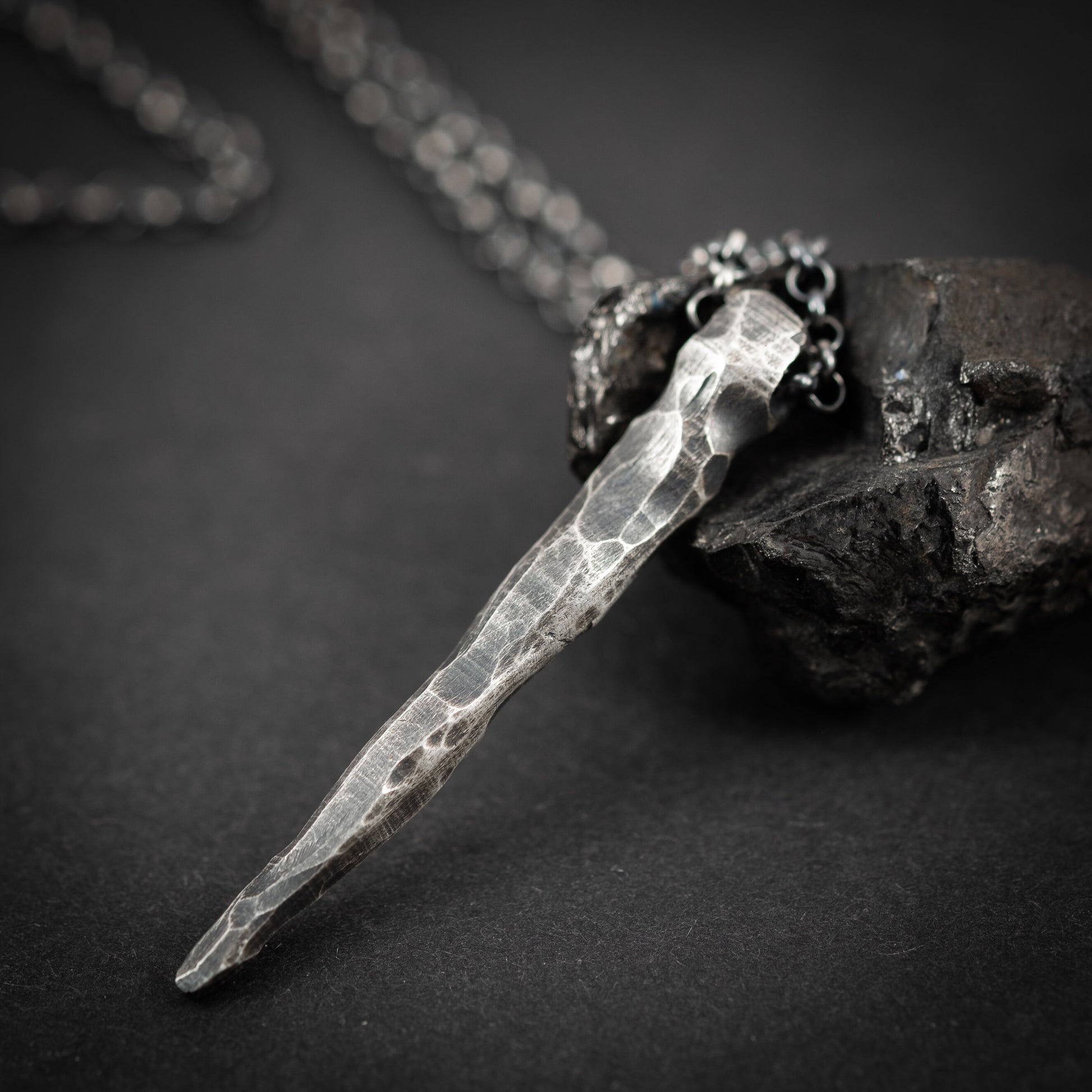 Handmade Gothic Silver Necklace for Men, Dark Alternative Jewelry, Unique Oxidized Pendant Gift