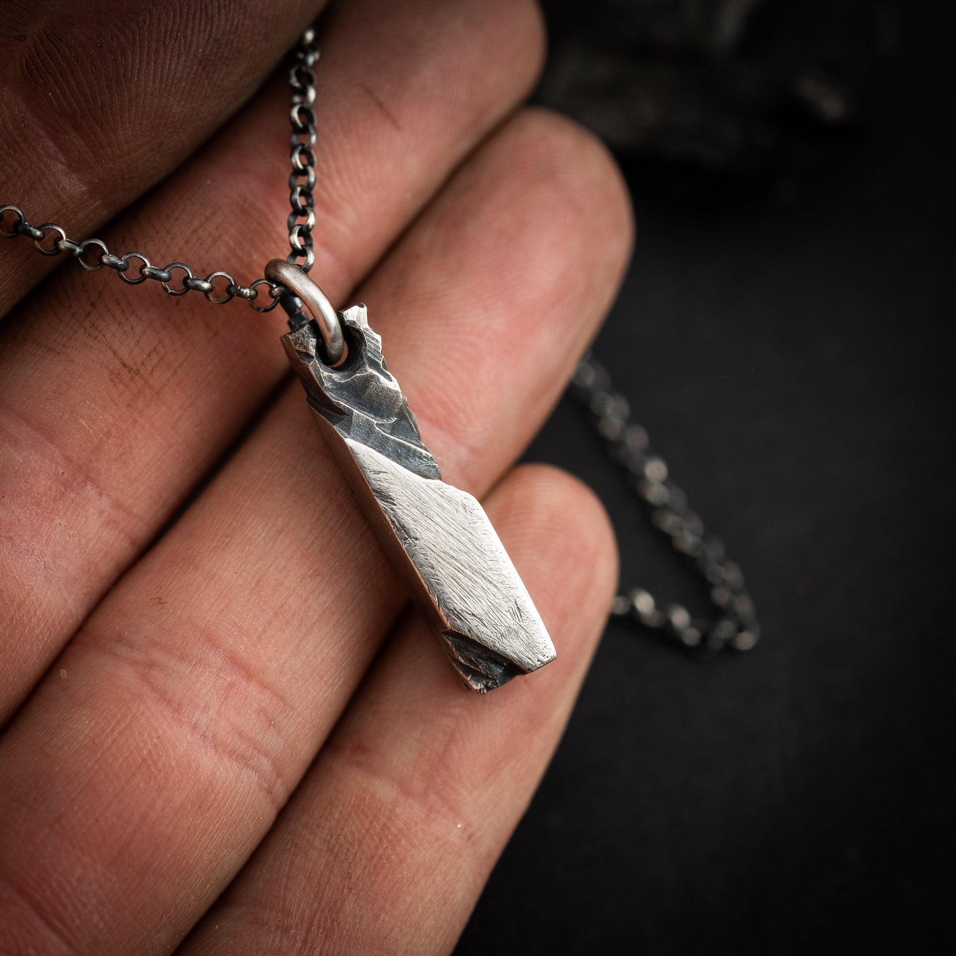 Silver mens pendant necklace, Handmade Rustic Mens Necklace, Anniversary Gift for Husband, Boyfriend Gift, Statement Necklace for Man