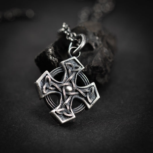 Silver Celtic Cross men pendant necklace, handmade Celtic jewelry for men, Celtic know necklace for men, Unique gift for men