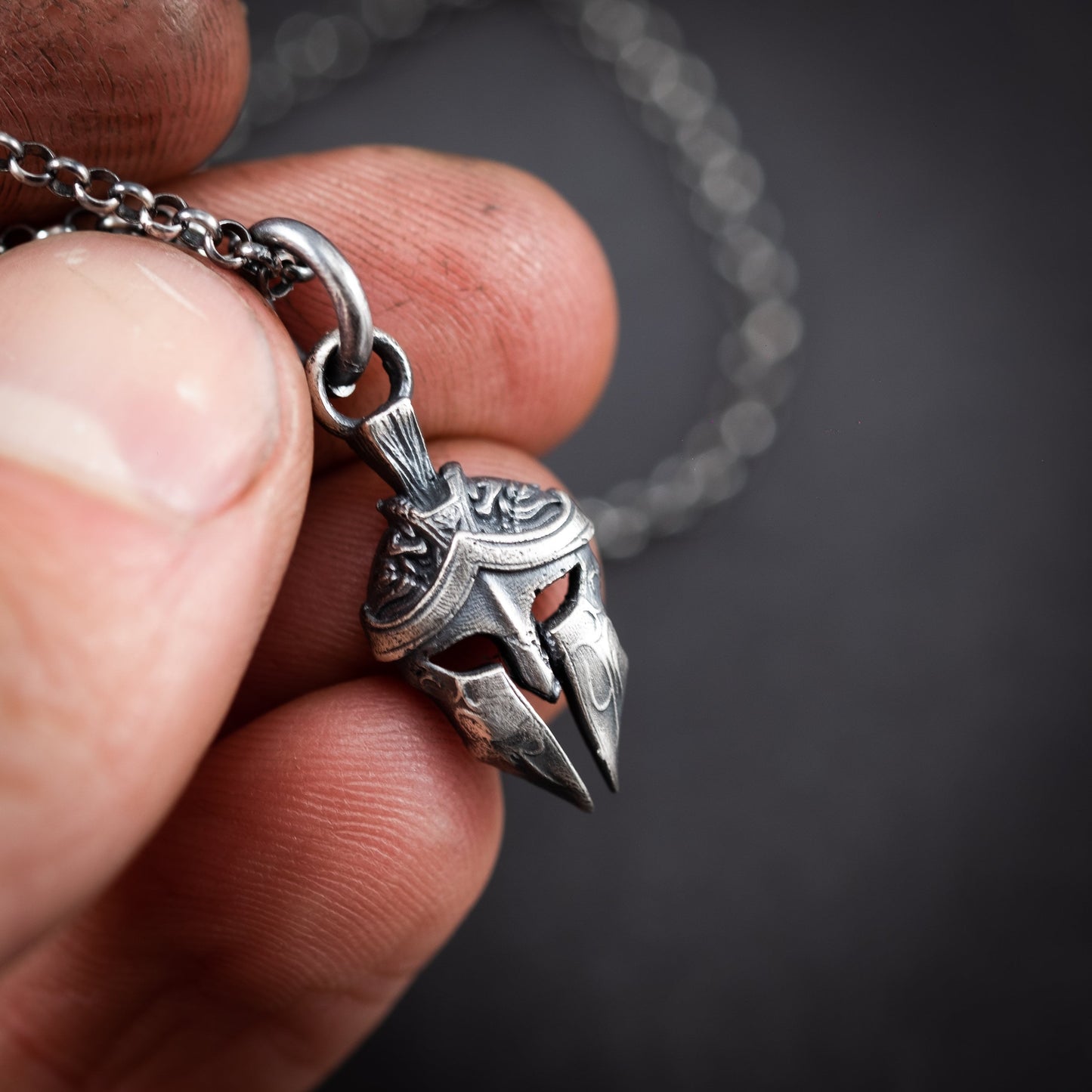 Men Silver Warrior helmet necklace, Spartan Gladiator pendant, Protection amulet, handmade silver jewelry for men, Greek mythology, men gift
