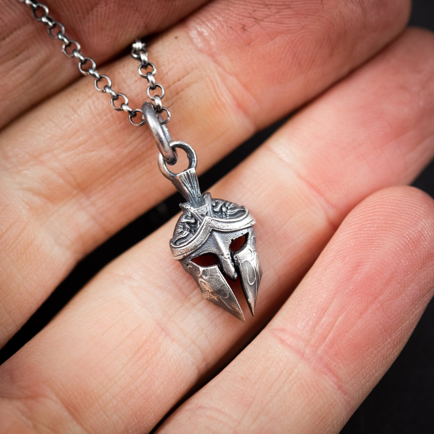 Warrior Spartan helmet silver men pendant necklace, Strength and protection necklace, handmade silver jewelry for men, Greek mythology