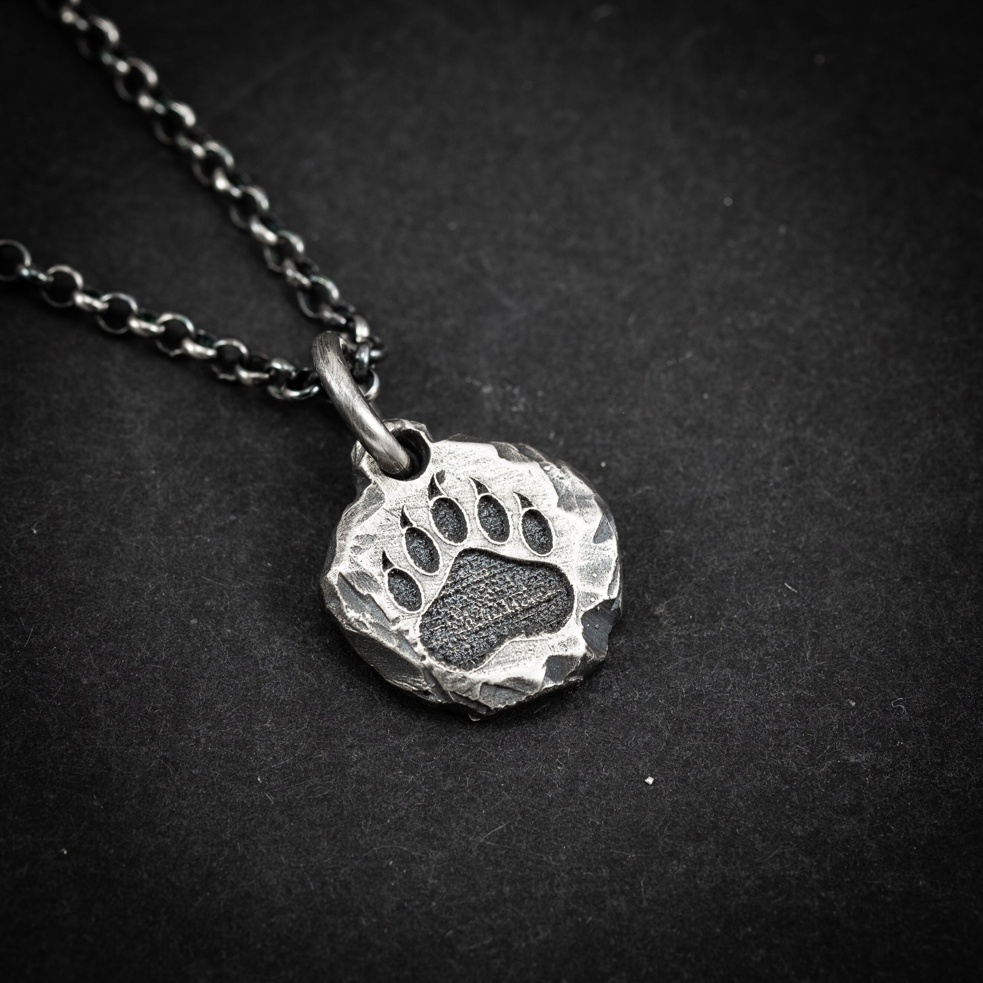 Bear Claw silver mens pendant necklace, Rustic Oxidized handmade forest nature jewelry, gift for him, Christmas gift, Paw print necklace