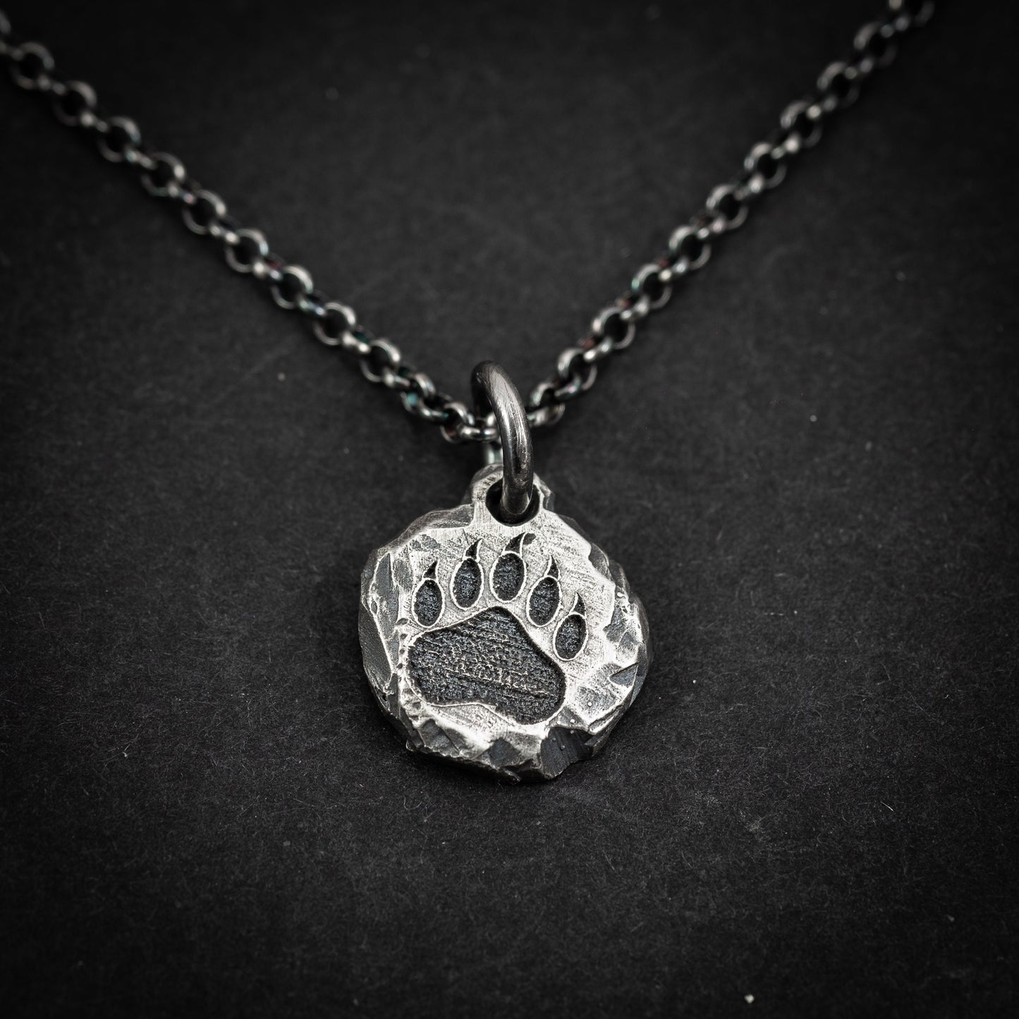 Bear Claw silver mens pendant necklace, Rustic Oxidized handmade forest nature jewelry, gift for him, Christmas gift, Paw print necklace