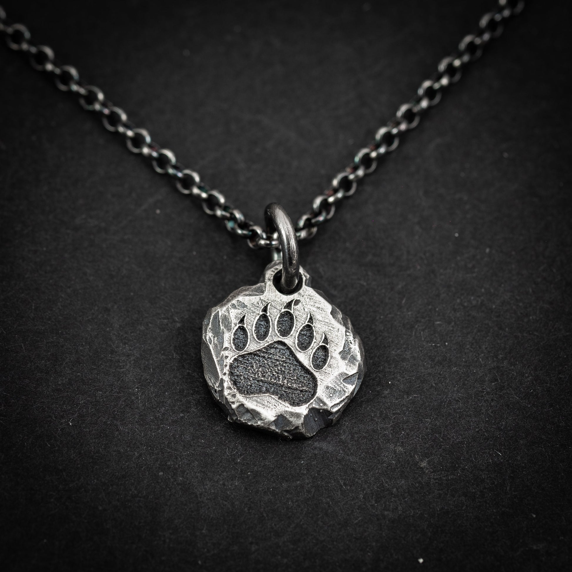 Bear Claw silver mens pendant necklace, Rustic Oxidized handmade forest nature jewelry, gift for him, Christmas gift, Paw print necklace