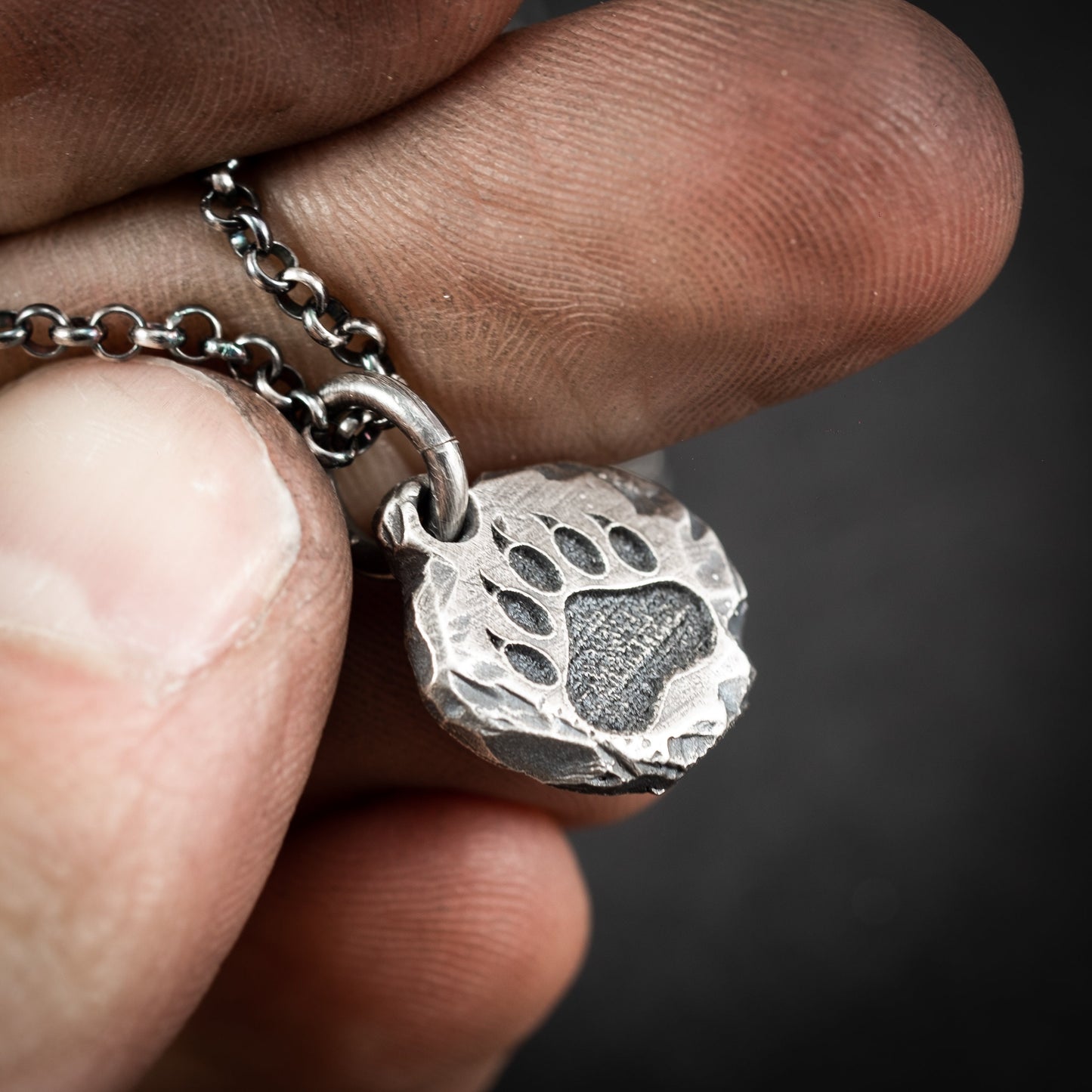 Bear Claw silver mens pendant necklace, Rustic Oxidized handmade forest nature jewelry, gift for him, Christmas gift, Paw print necklace