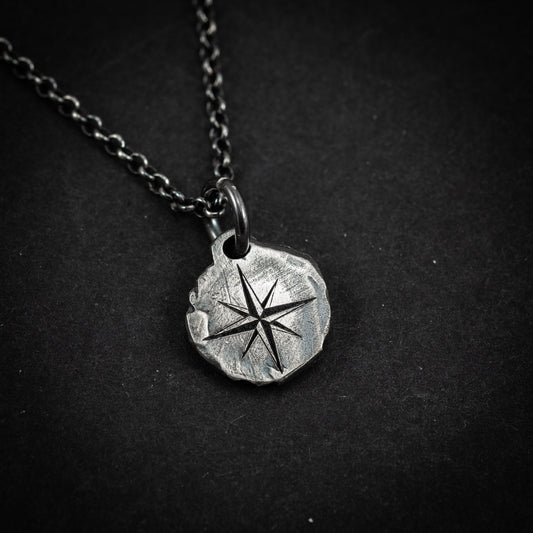 Silver Compass mens pendant necklace, Rustic Oxidized Silver Adventure handmade jewelry, Unique travel gift, Christmas gifts