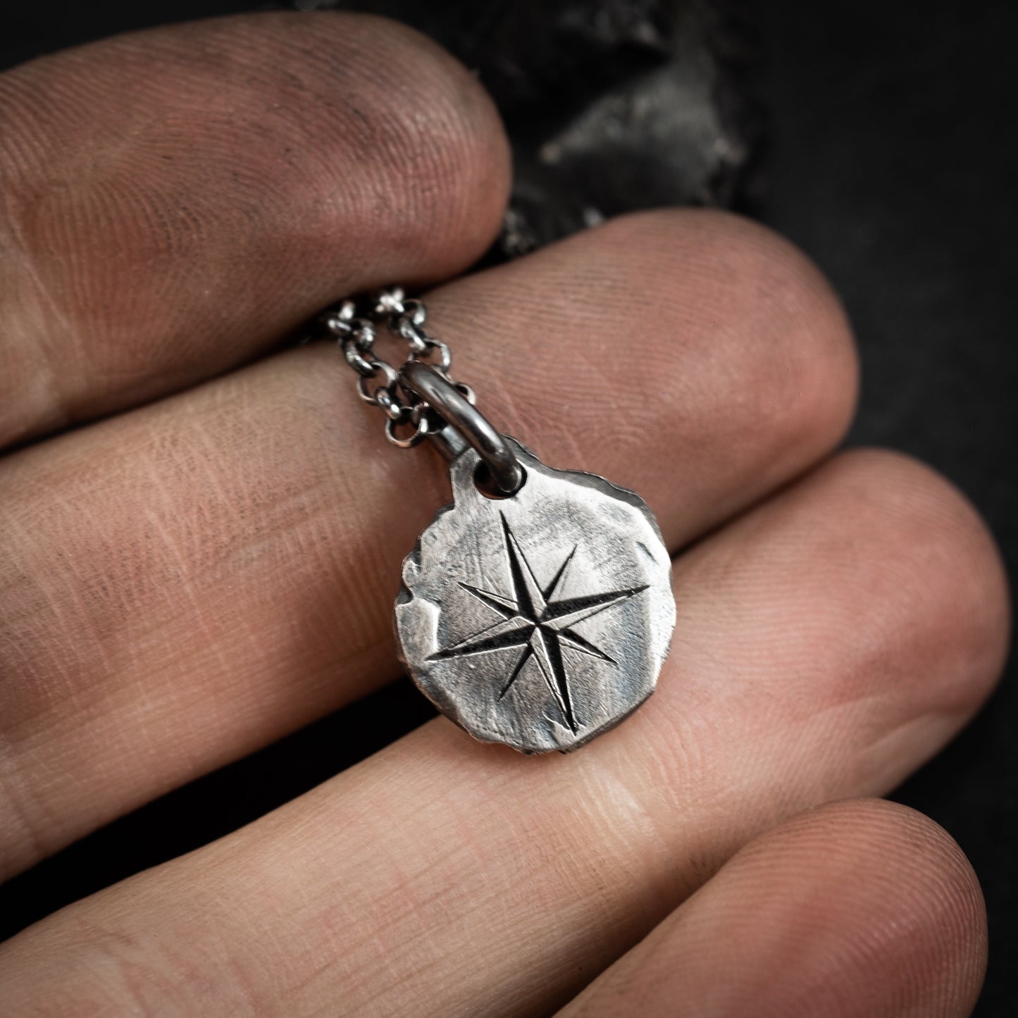 Silver Compass mens pendant necklace, Rustic Oxidized Silver Adventure handmade jewelry, Unique travel gift, Christmas gifts