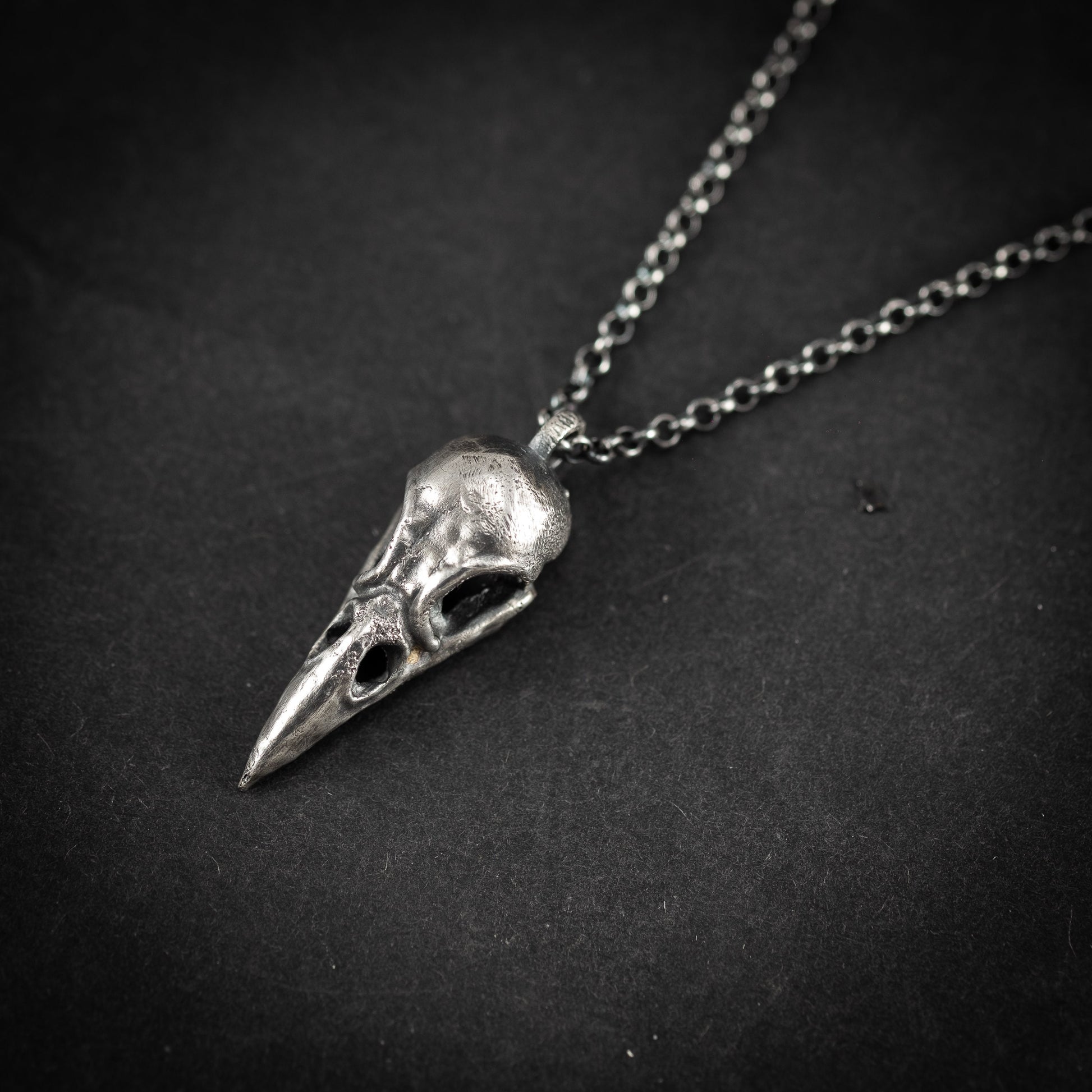 Silver Raven Skull Pendant Necklace – Gothic Bird Skull Jewelry for Men, Unique Gift for Nature and Mysticism Lovers