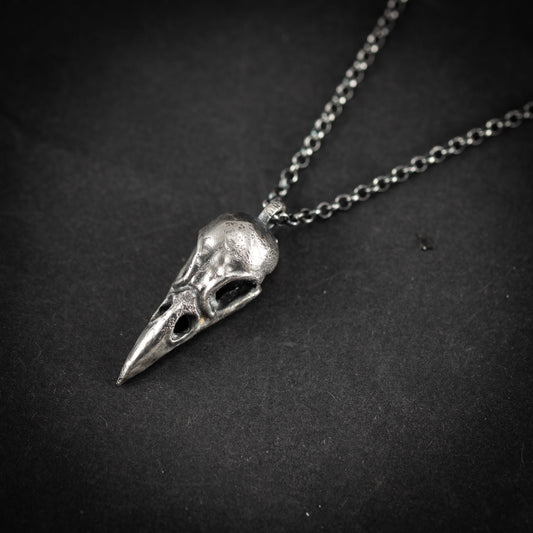 Silver Raven Skull Pendant Necklace – Gothic Bird Skull Jewelry for Men, Unique Gift for Nature and Mysticism Lovers