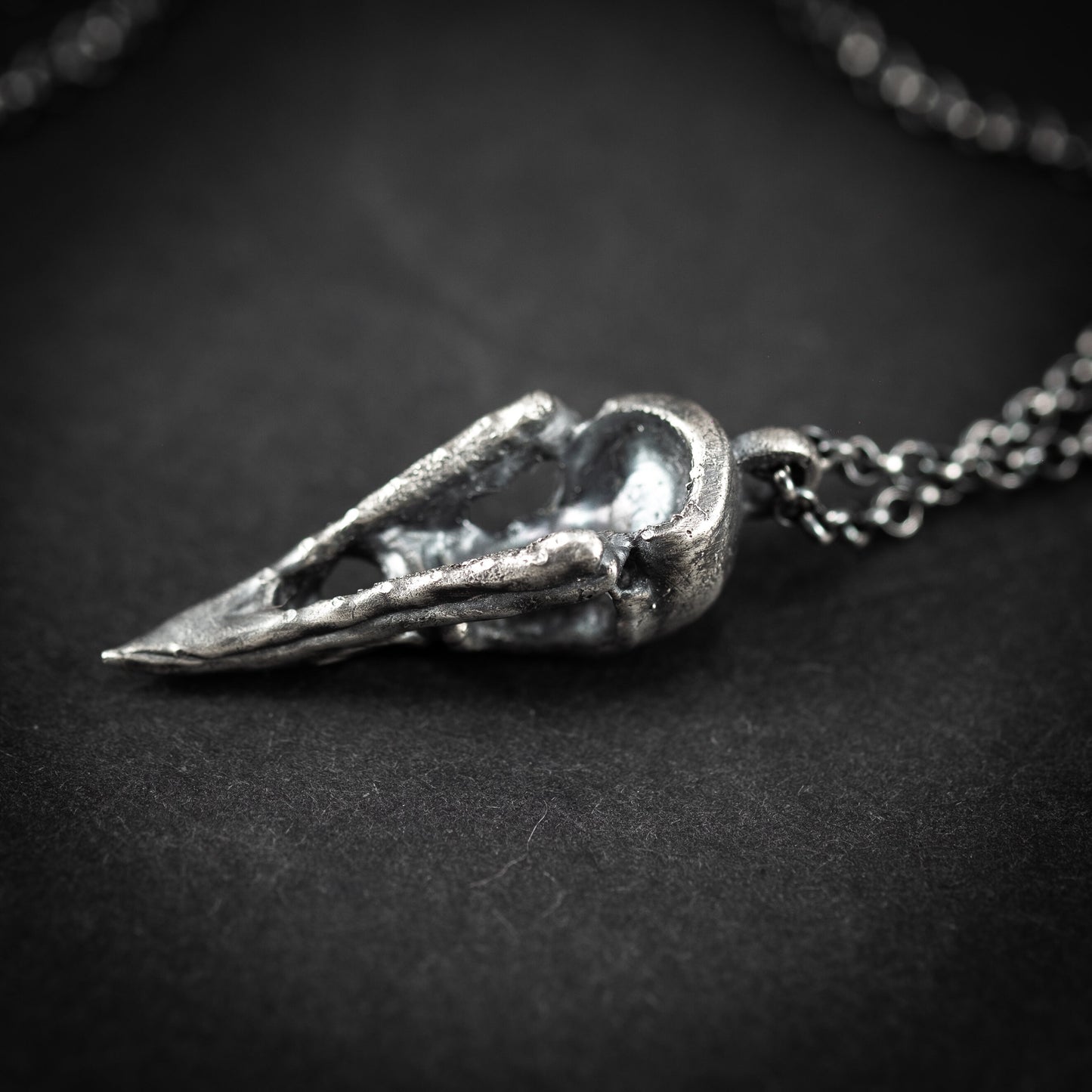 Silver Raven Skull Pendant Necklace – Gothic Bird Skull Jewelry for Men, Unique Gift for Nature and Mysticism Lovers