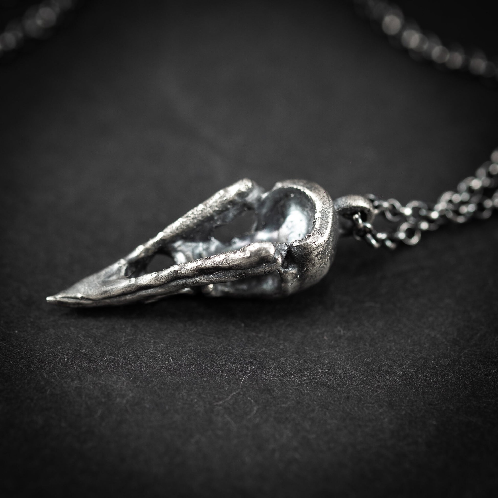 Silver Raven Skull Pendant Necklace – Gothic Bird Skull Jewelry for Men, Unique Gift for Nature and Mysticism Lovers