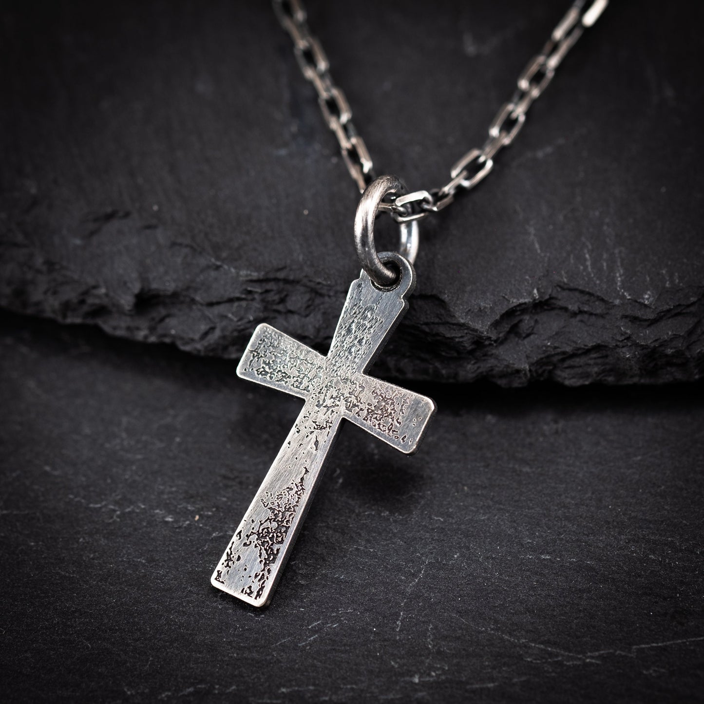 Mens Cross Silver Christian necklace, Strength pendant necklace, Christian gifts, Handmade jewelry, Boyfriend gift, Husband gift