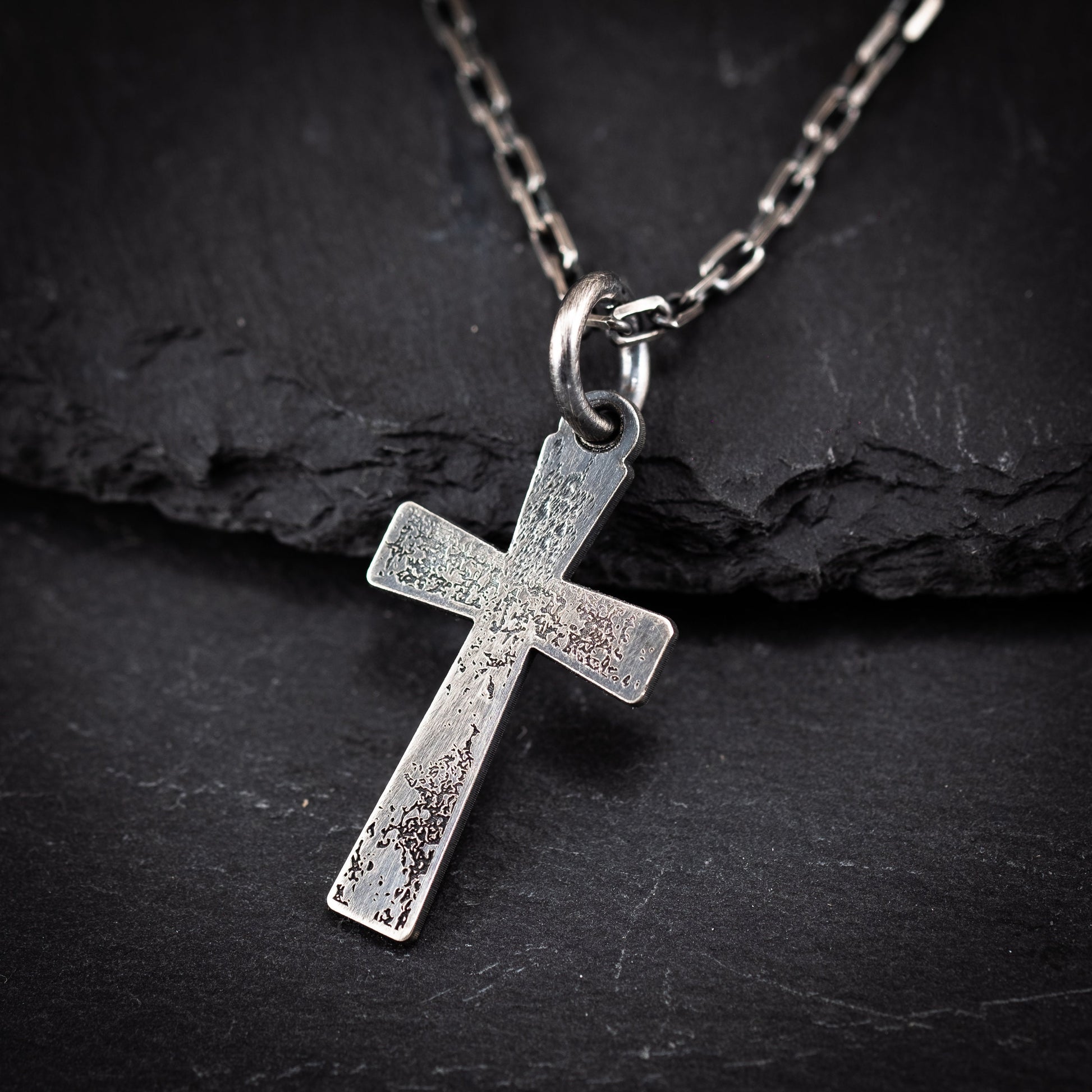 Mens Cross Silver Christian necklace, Strength pendant necklace, Christian gifts, Handmade jewelry, Boyfriend gift, Husband gift