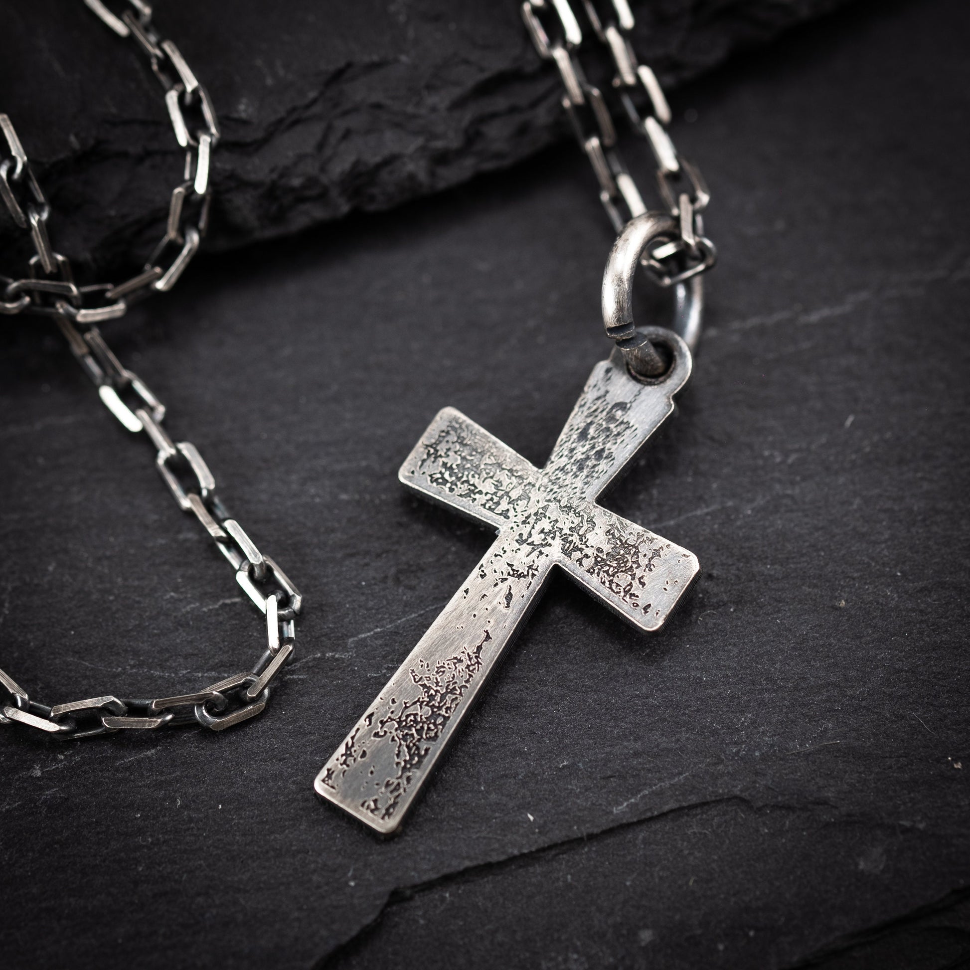Mens Cross Silver Christian necklace, Strength pendant necklace, Christian gifts, Handmade jewelry, Boyfriend gift, Husband gift