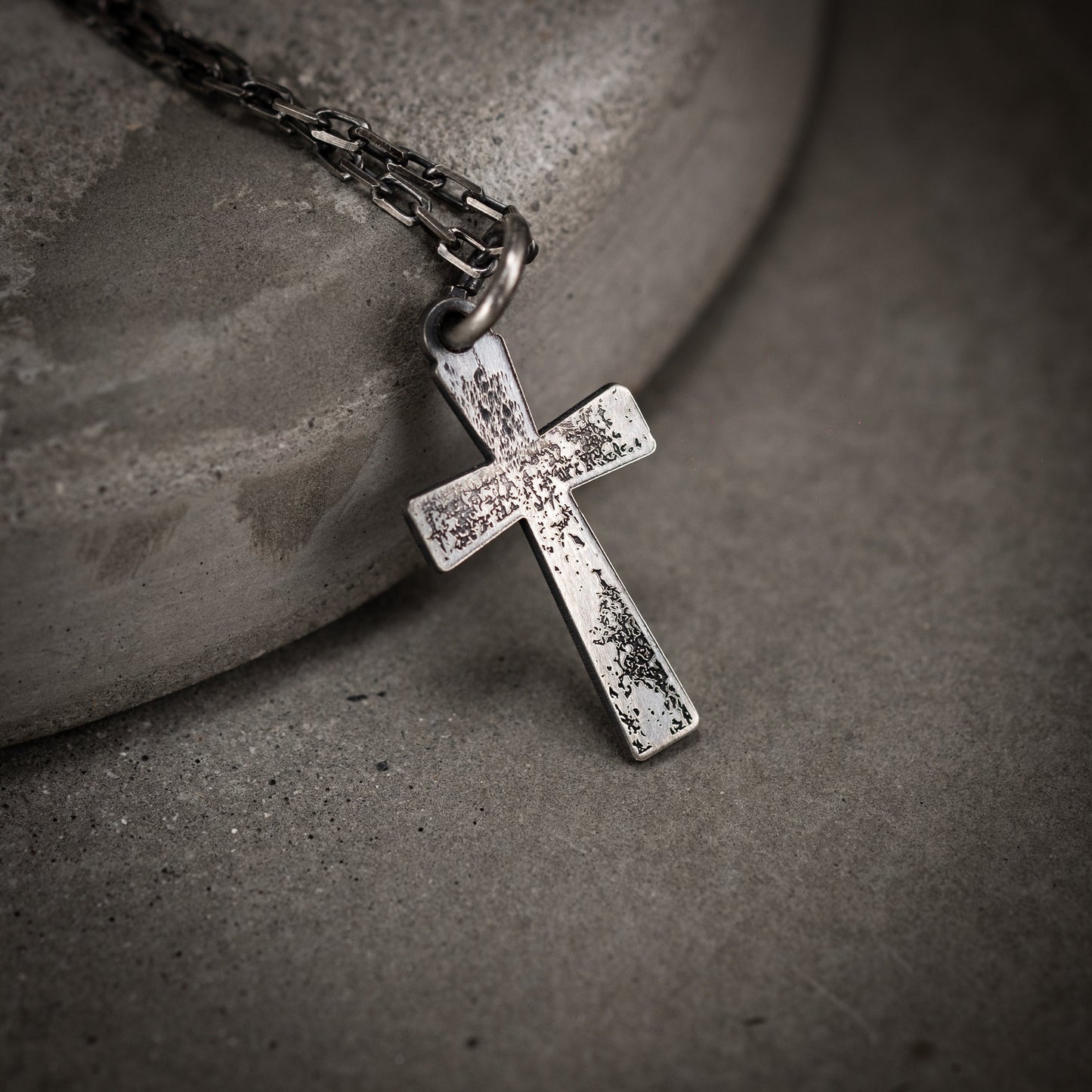 Mens Cross Silver Christian necklace, Strength pendant necklace, Christian gifts, Handmade jewelry, Boyfriend gift, Husband gift