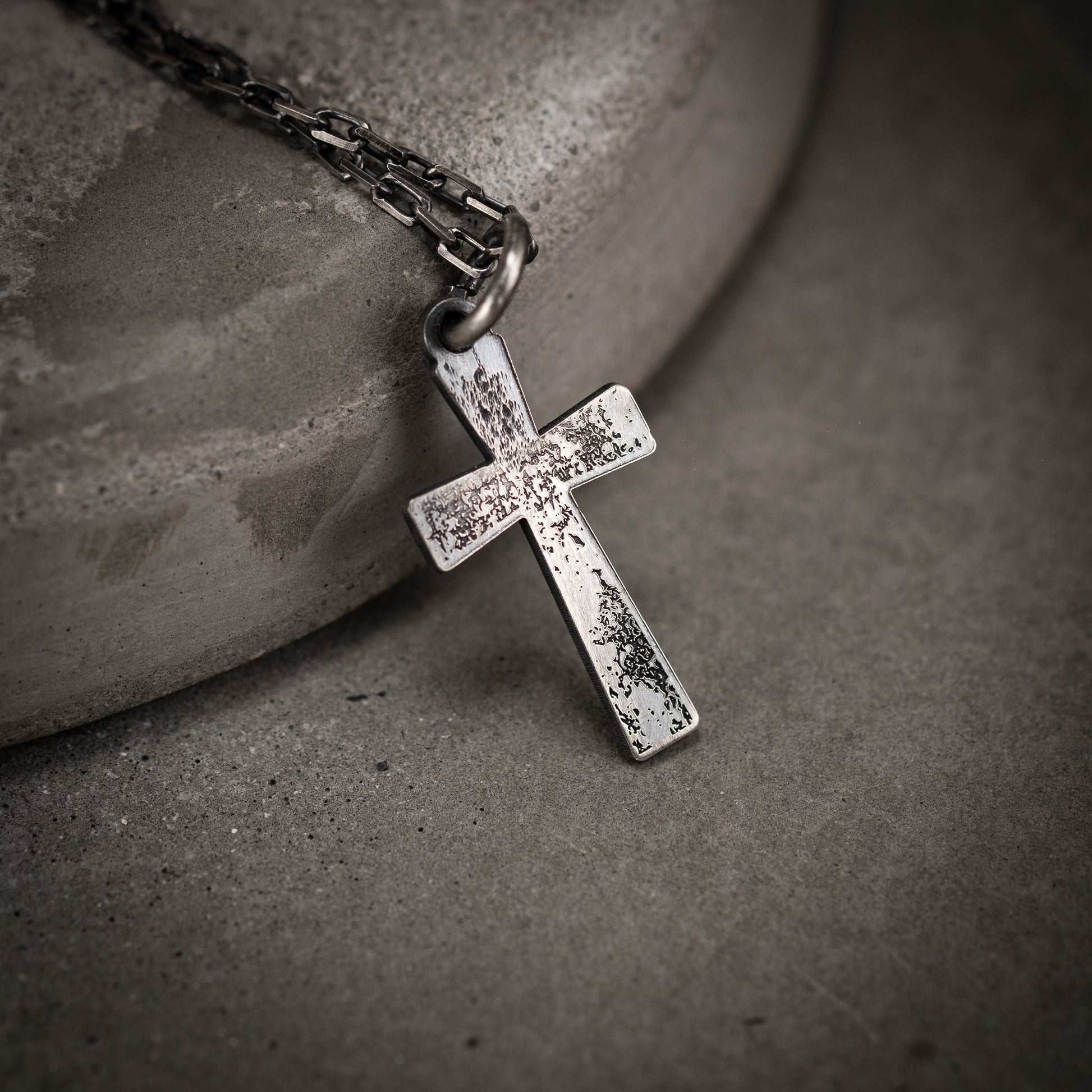 Mens Cross Silver Christian necklace, Strength pendant necklace, Christian gifts, Handmade jewelry, Boyfriend gift, Husband gift
