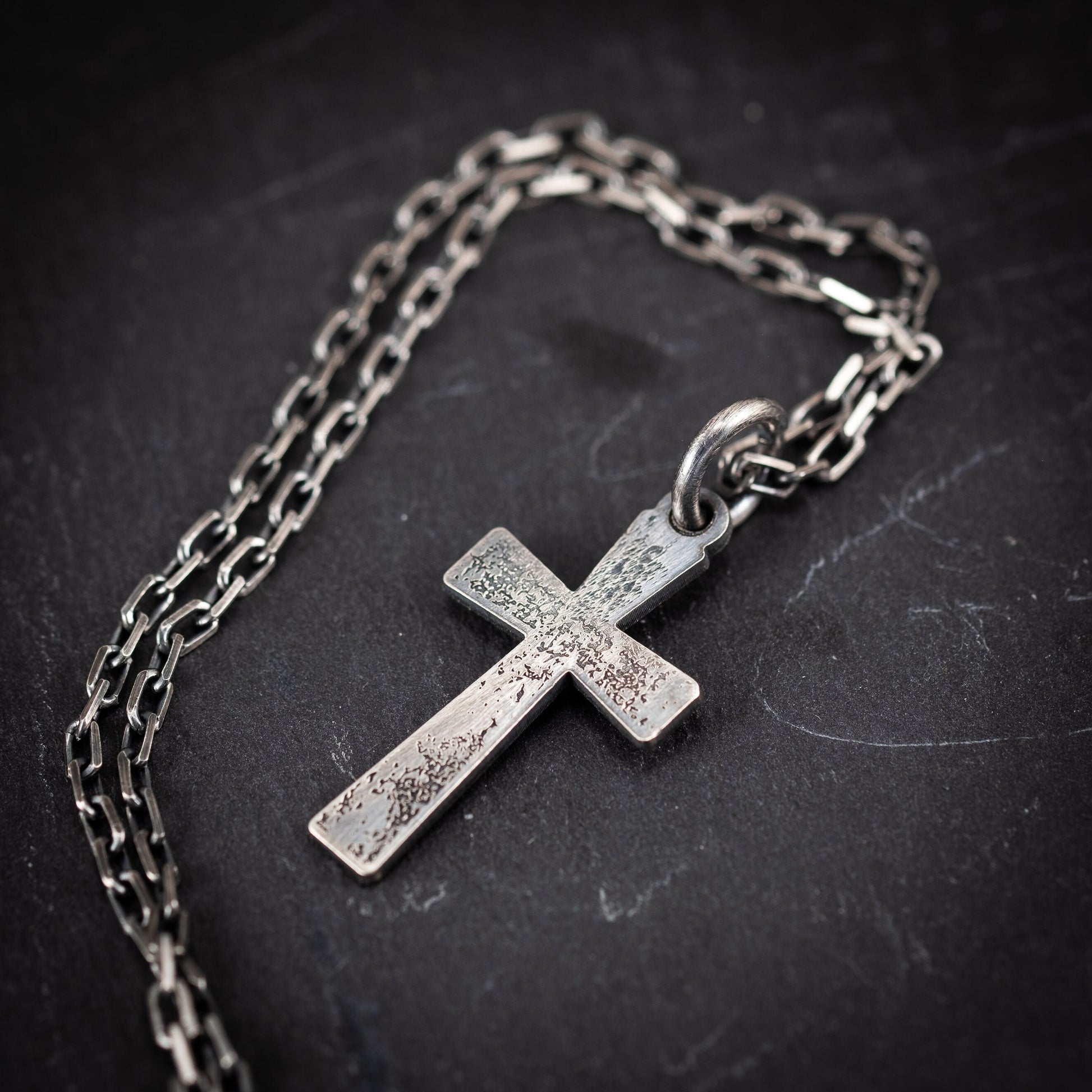 Mens Cross Silver Christian necklace, Strength pendant necklace, Christian gifts, Handmade jewelry, Boyfriend gift, Husband gift