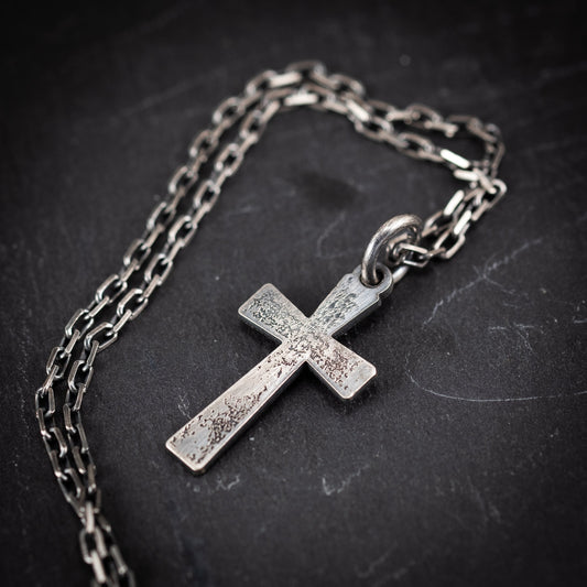 Mens Cross Silver Christian necklace, Strength pendant necklace, Christian gifts, Handmade jewelry, Boyfriend gift, Husband gift