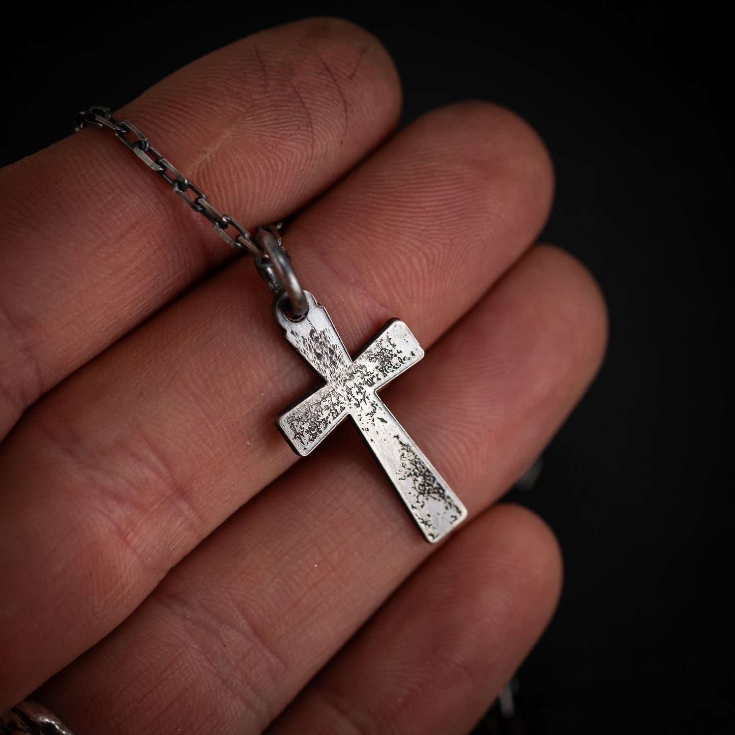 Mens Cross Silver Christian necklace, Strength pendant necklace, Christian gifts, Handmade jewelry, Boyfriend gift, Husband gift