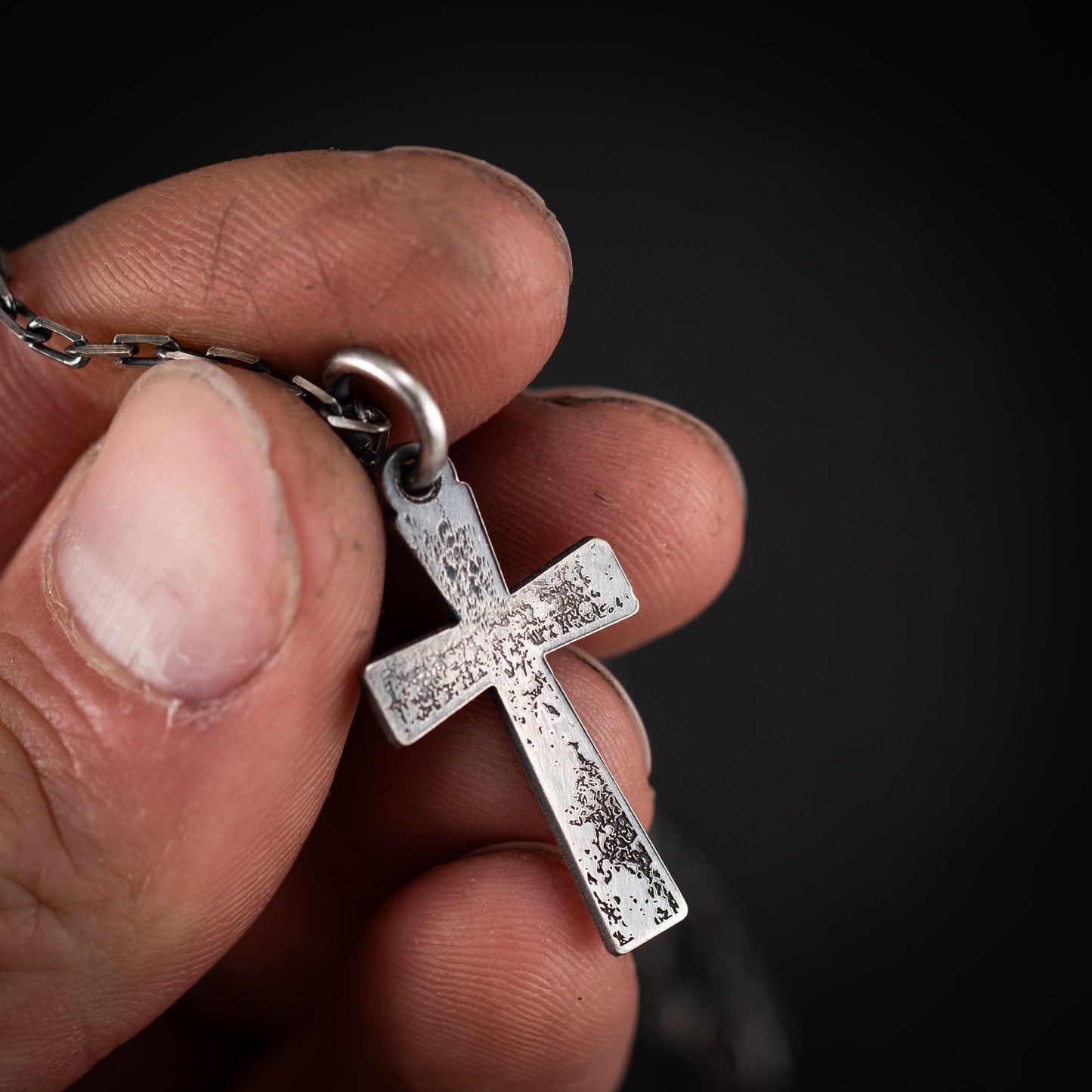 Mens Cross Silver Christian necklace, Strength pendant necklace, Christian gifts, Handmade jewelry, Boyfriend gift, Husband gift