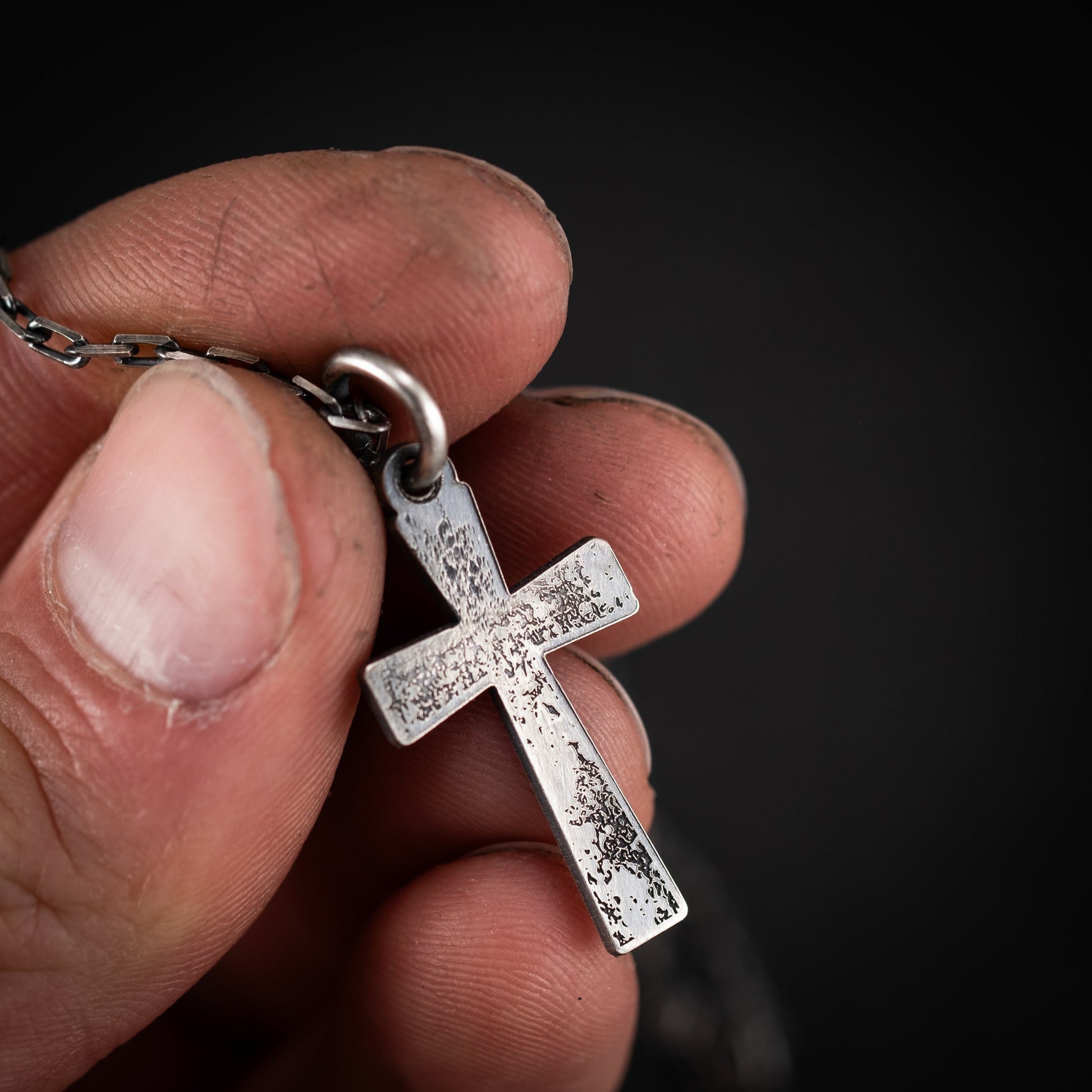 Mens Cross Silver Christian necklace, Strength pendant necklace, Christian gifts, Handmade jewelry, Boyfriend gift, Husband gift