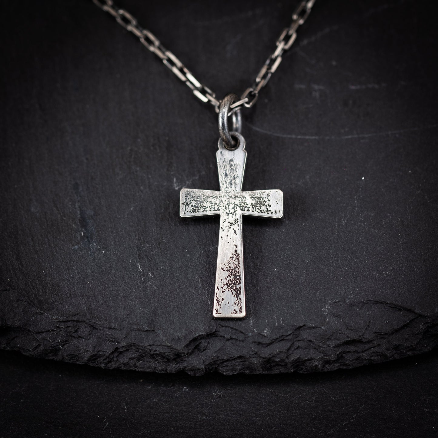Mens Cross Silver Christian necklace, Strength pendant necklace, Christian gifts, Handmade jewelry, Boyfriend gift, Husband gift