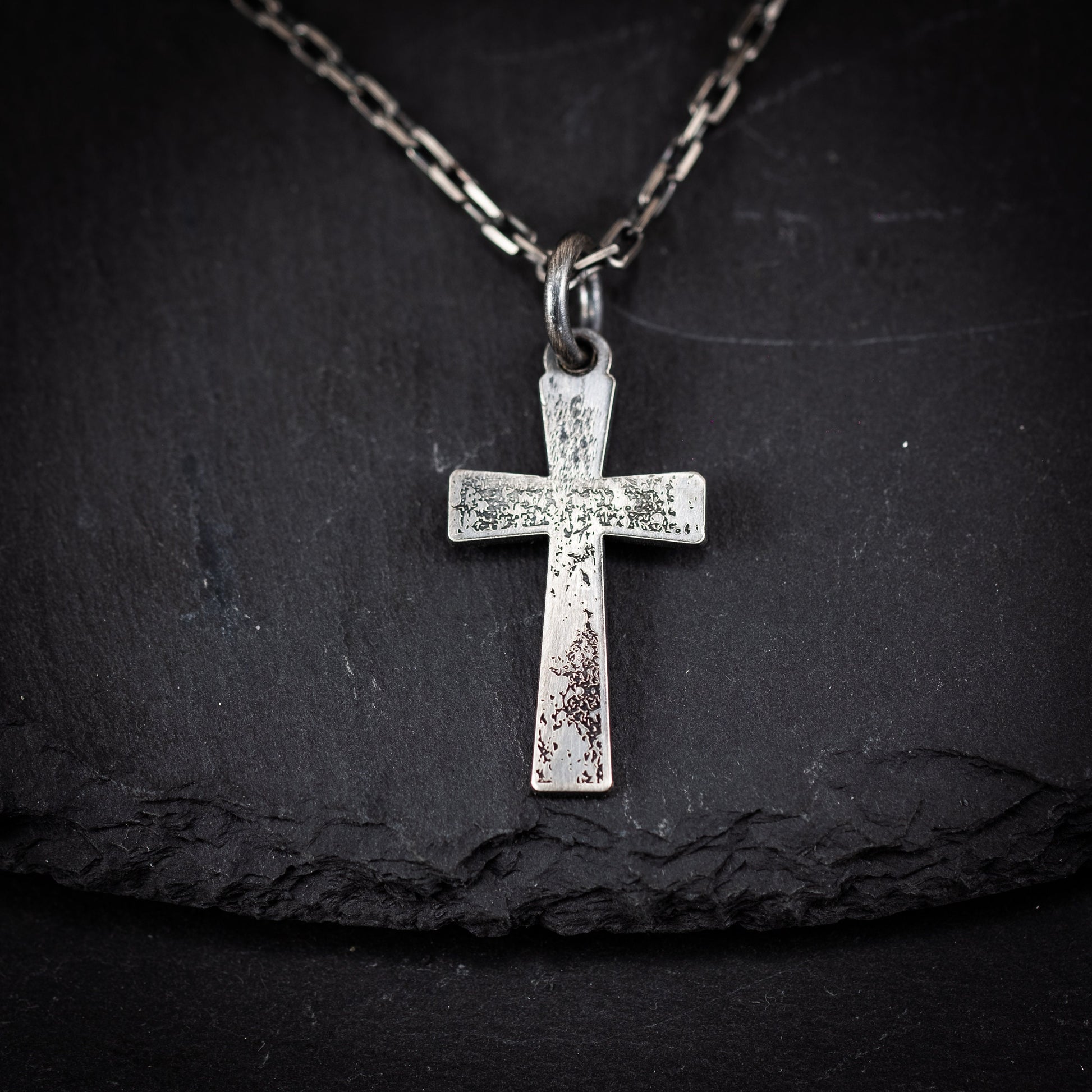 Mens Cross Silver Christian necklace, Strength pendant necklace, Christian gifts, Handmade jewelry, Boyfriend gift, Husband gift