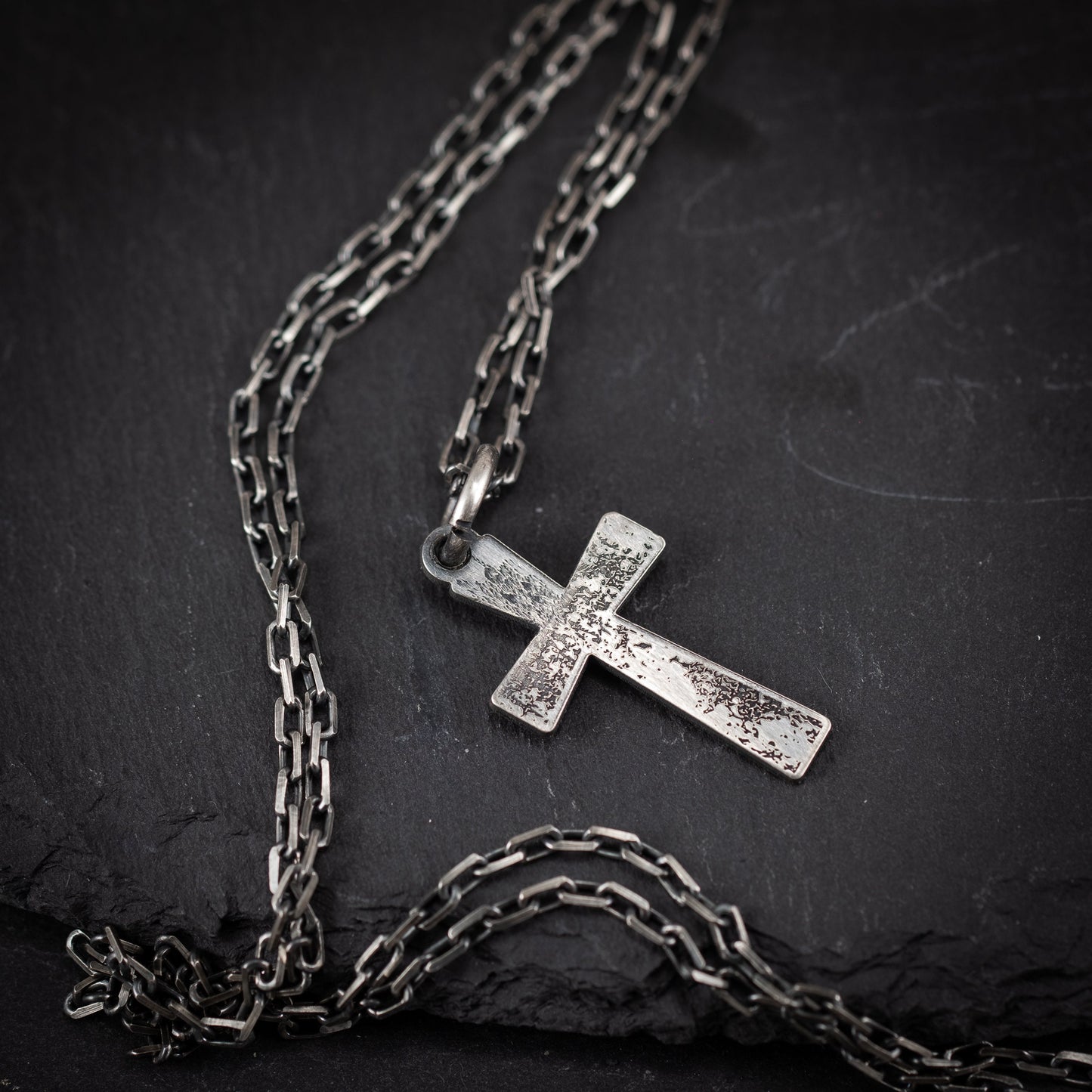 Mens Cross Silver Christian necklace, Strength pendant necklace, Christian gifts, Handmade jewelry, Boyfriend gift, Husband gift