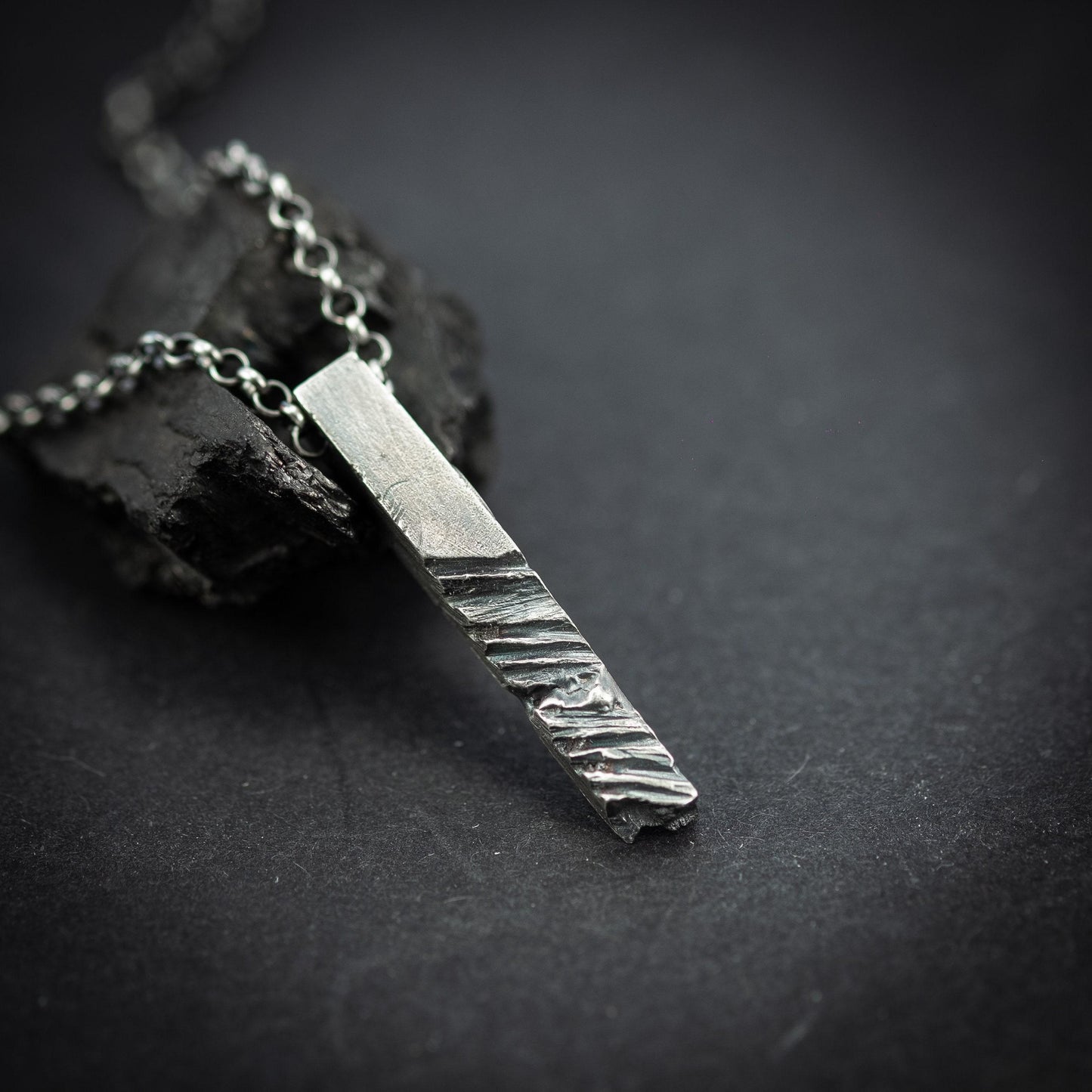 Mens Silver handmade Rustic Bar Necklace , oxidized jewelry for men, brutalist silver jewelrym, 25th anniversary gifts