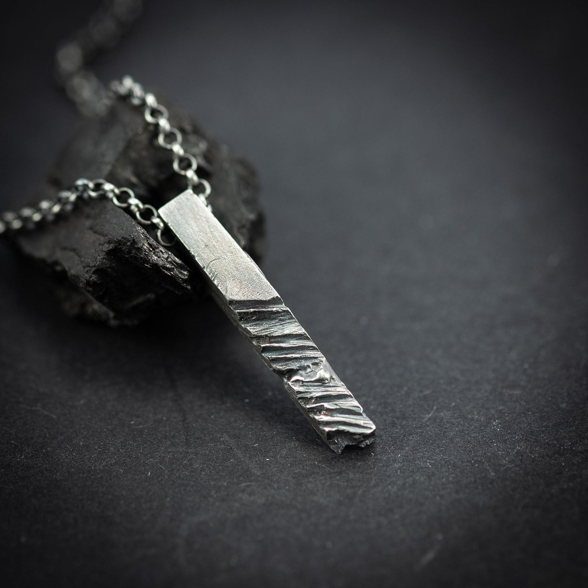 Mens Silver handmade Rustic Bar Necklace , oxidized jewelry for men, brutalist silver jewelrym, 25th anniversary gifts