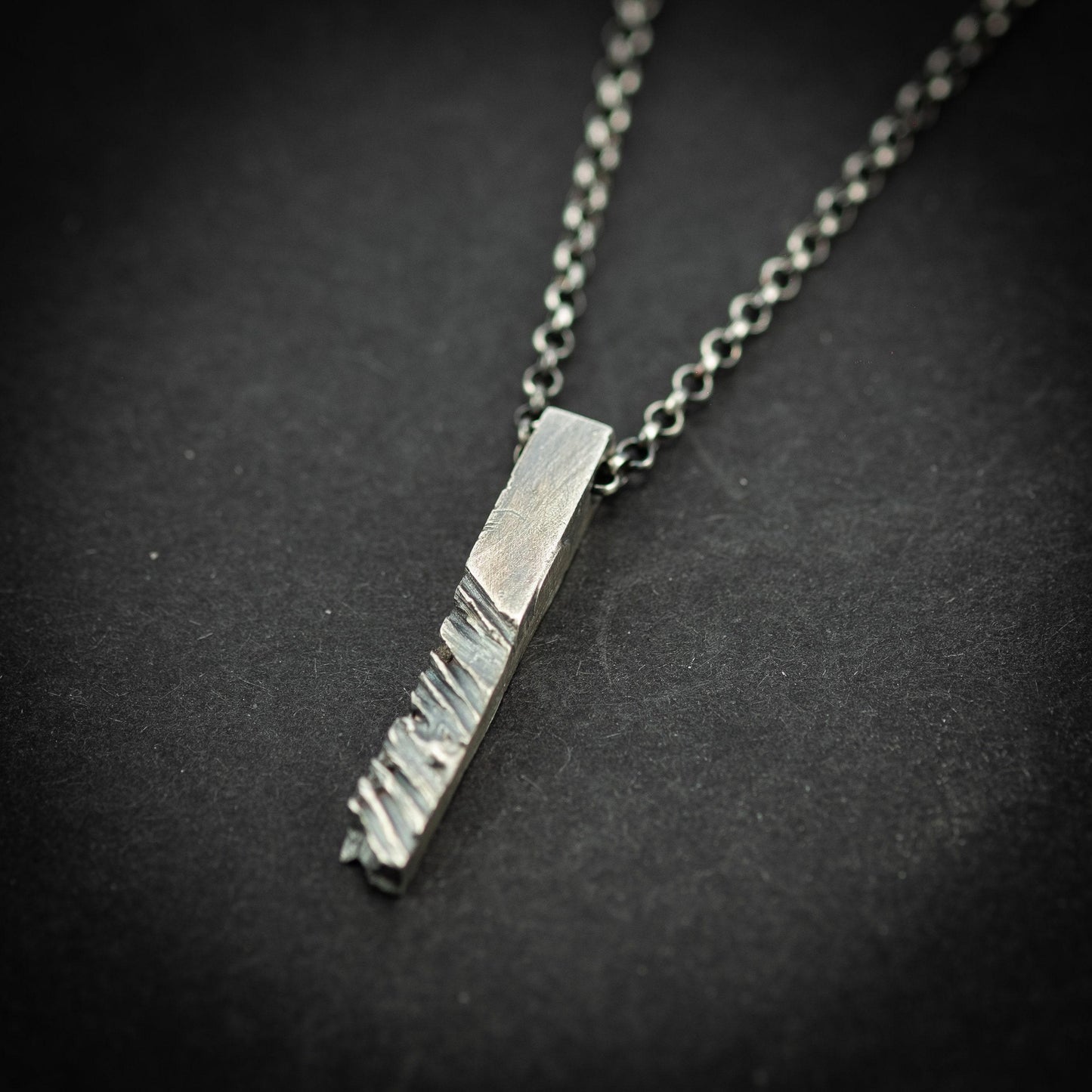 Silver Rustic handmade bars mens necklace