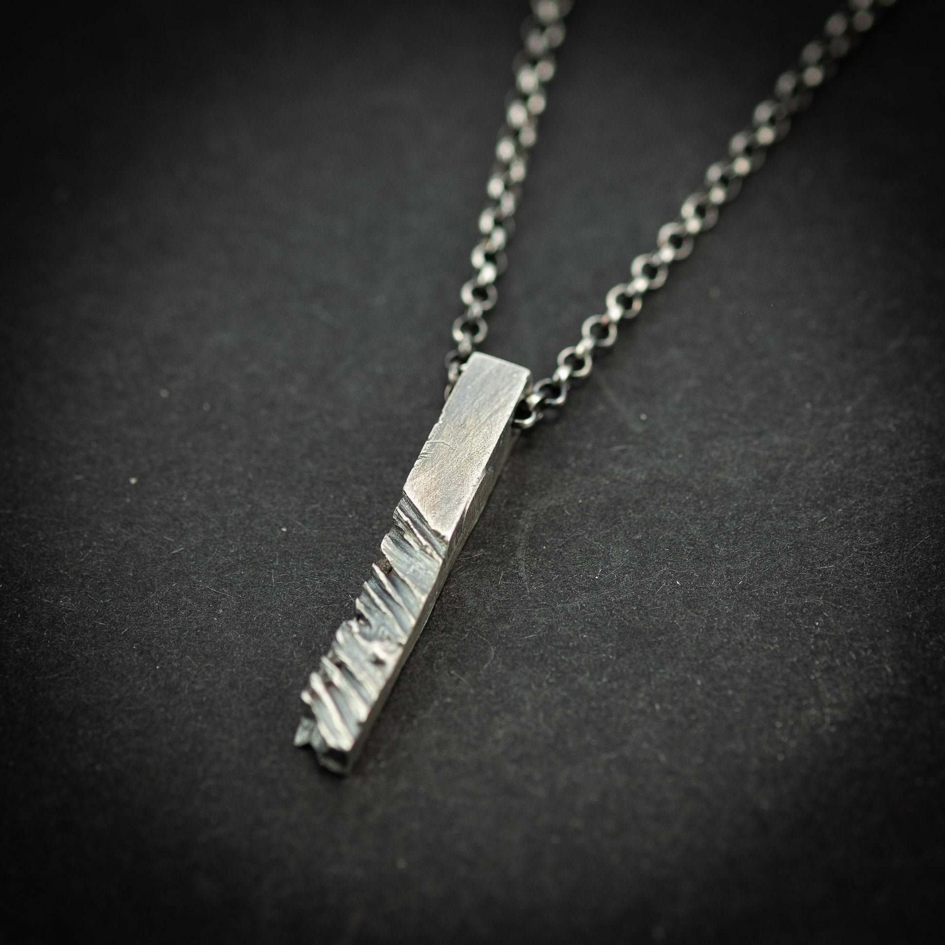 Silver Rustic handmade bars mens necklace